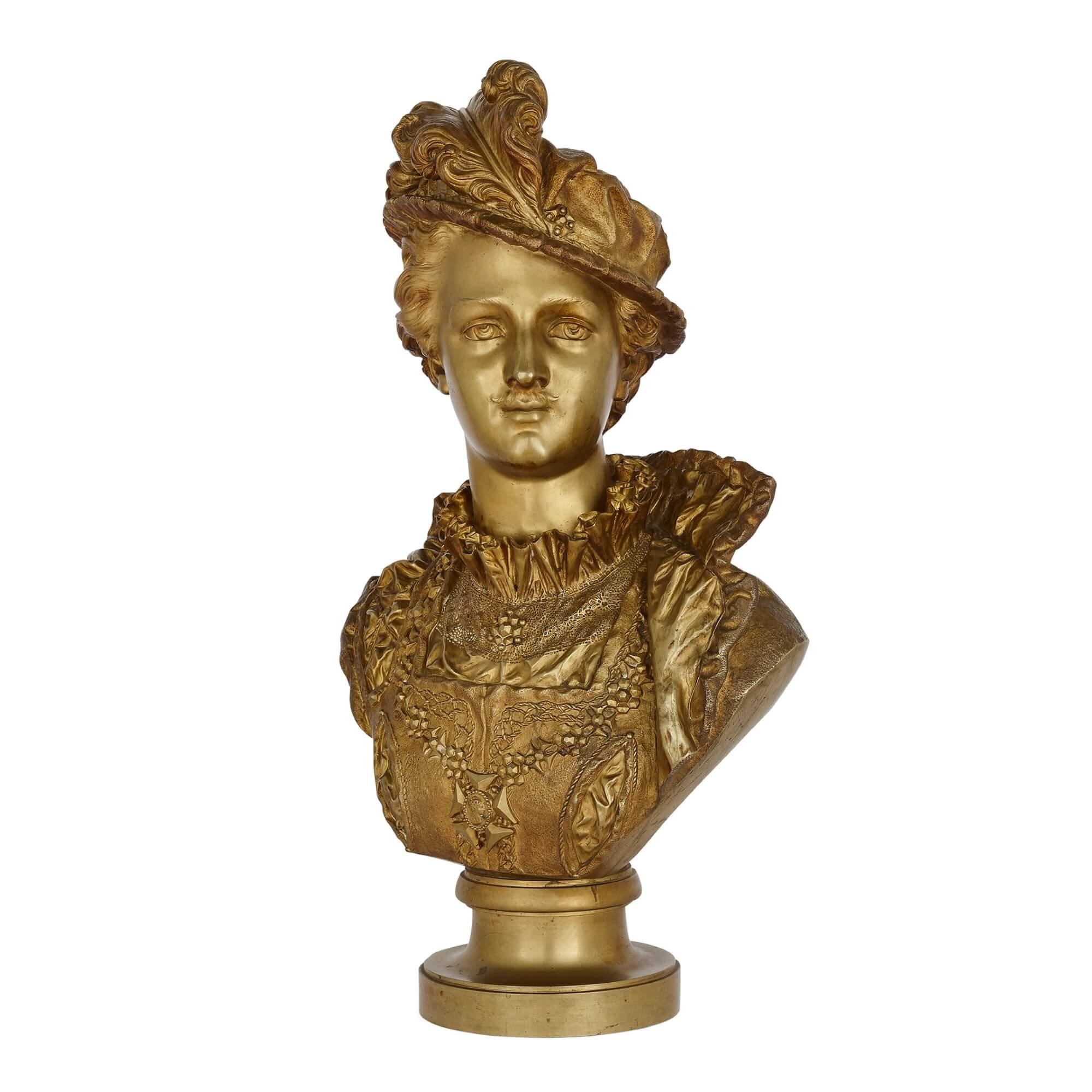 An Ormolu bust of a 16th century Prince, by Rancoulet
French, Late 19th Century
Height 72cm, width 42cm, depth 22cm

Made by the skilled and renowned French artist and sculptor Ernest Rancoulet, (French, 1870-1915), this excellent gilt-bronze