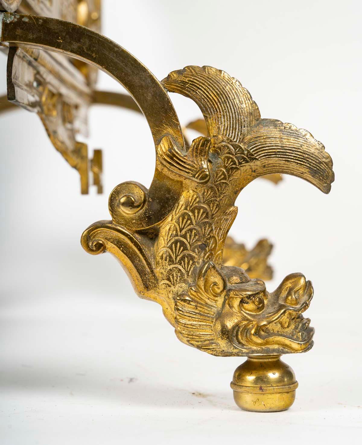 Parafuoco in ormolu con decorazione giapponese, XIX secolo, periodo Napoleone III. 5