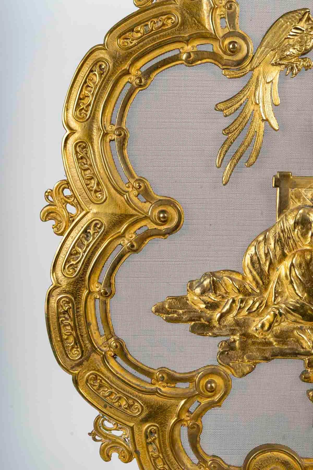 Bronzo Parafuoco in ormolu con decorazione giapponese, XIX secolo, periodo Napoleone III.