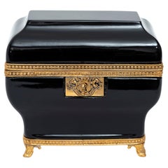 Antique Attributed to Baccarat Black Amethyst Crystal & Dore Bronze Mounted Jewelry Box