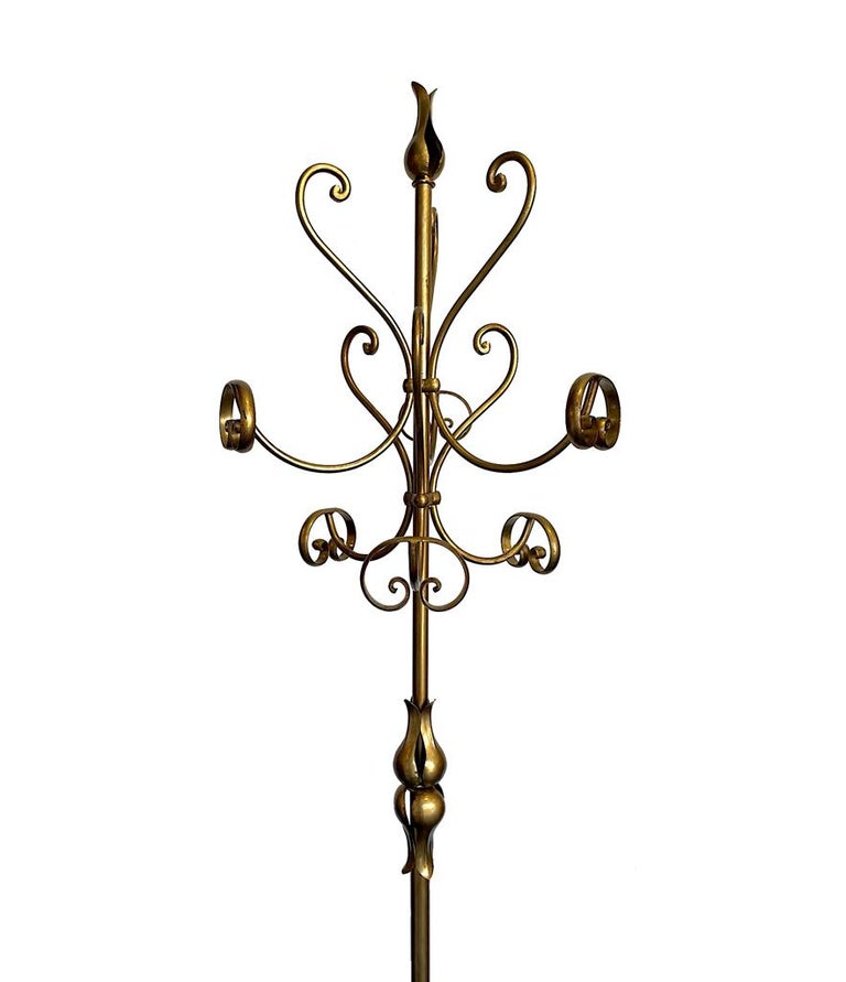 Ornate 1950's Style Italian Gilt Wrought Iron Coat Stand For Sale at