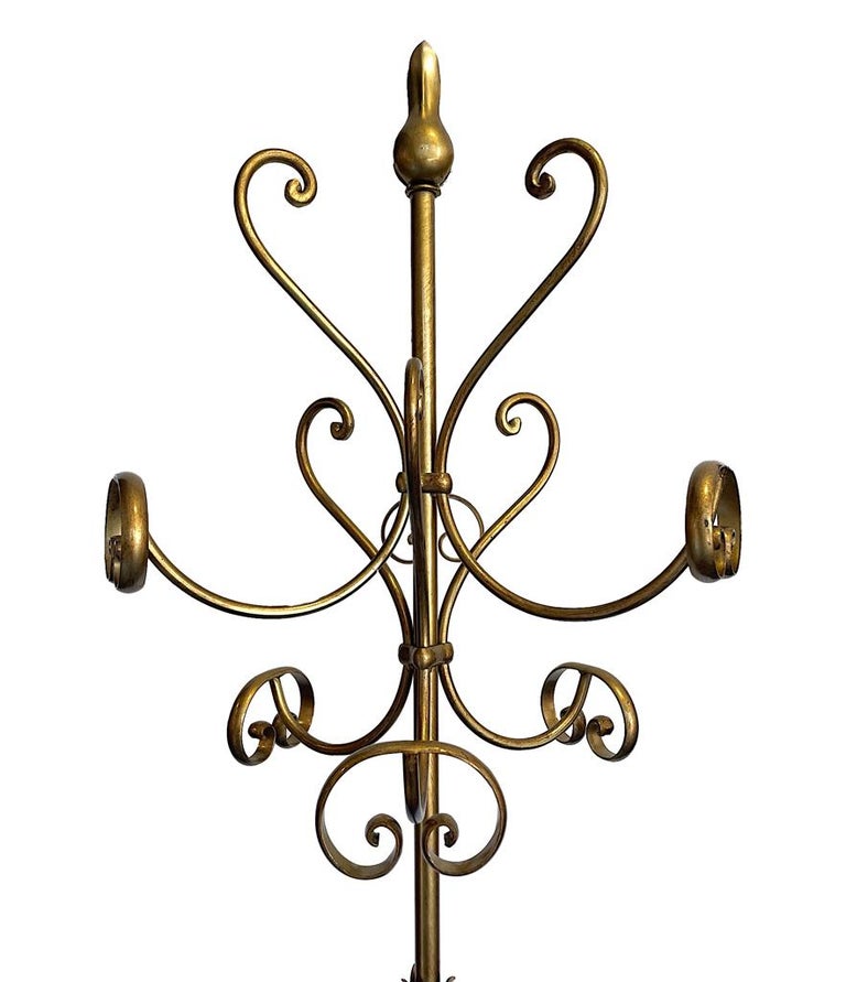 Ornate 1950's Style Italian Gilt Wrought Iron Coat Stand For Sale at