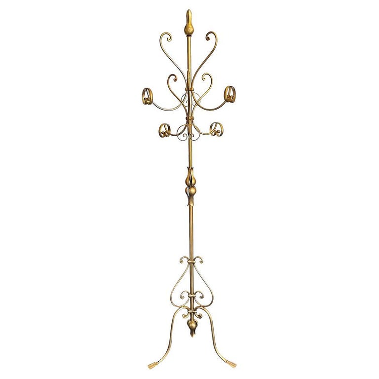 Ornate 1950's Style Italian Gilt Wrought Iron Coat Stand For Sale at ...