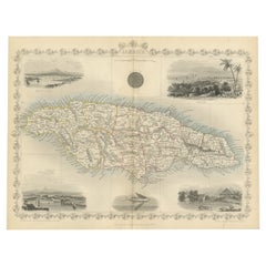 Antique An Ornate and Historical Tallis Map of Jamaica with Decorative Vignettes, 1851