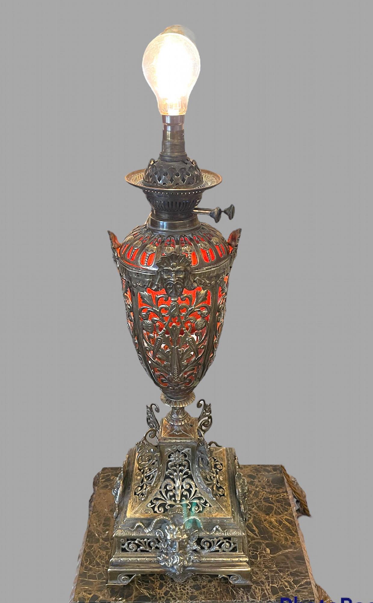 French Ornate Brass and Ormolu Oil Lamp For Sale