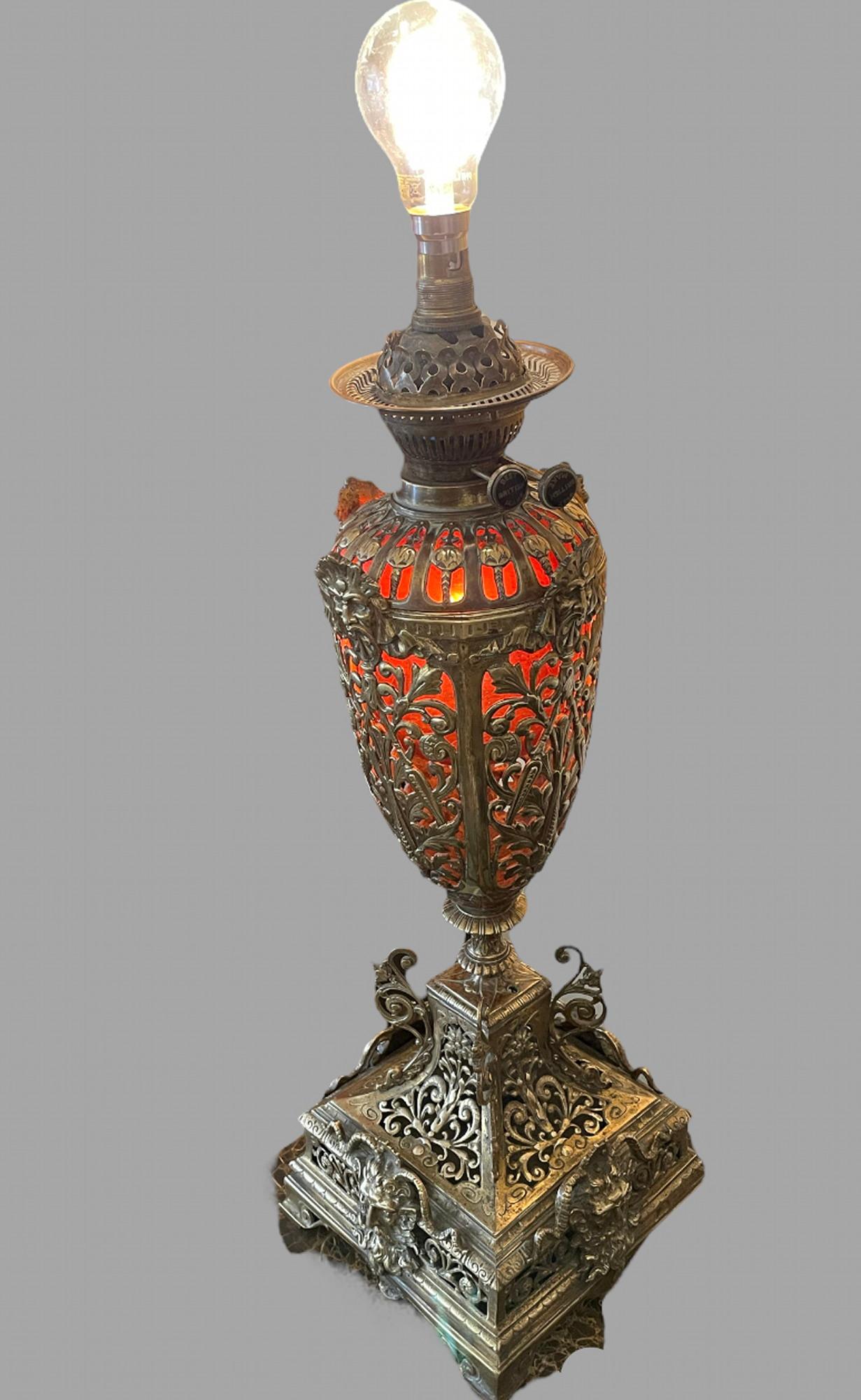 Late 19th Century Ornate Brass and Ormolu Oil Lamp For Sale