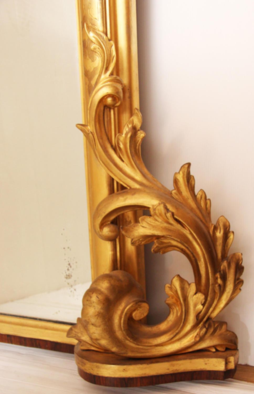 Rococo Revival Ornate Carved Gilded Antique Overmantel