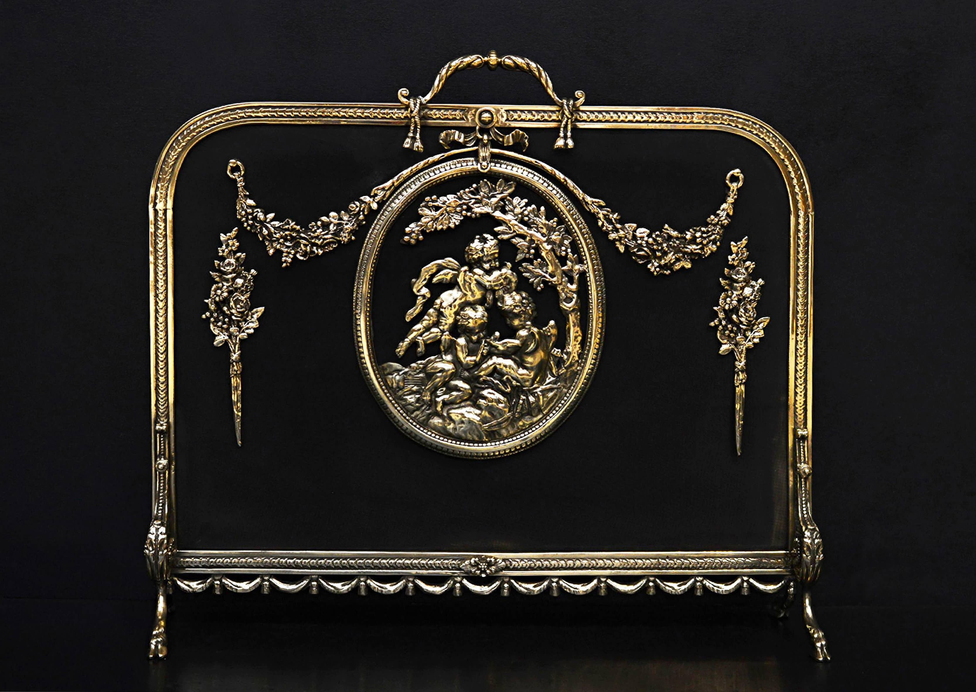 19th Century Ornate French Rococo Brass Firescreen For Sale