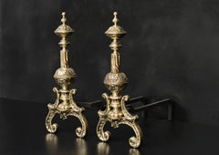 Ornate Pair of Brass Firedogs