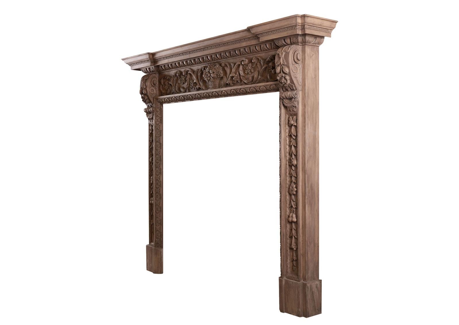Ornate Pine Fireplace with Carving Throughout In Good Condition For Sale In London, GB