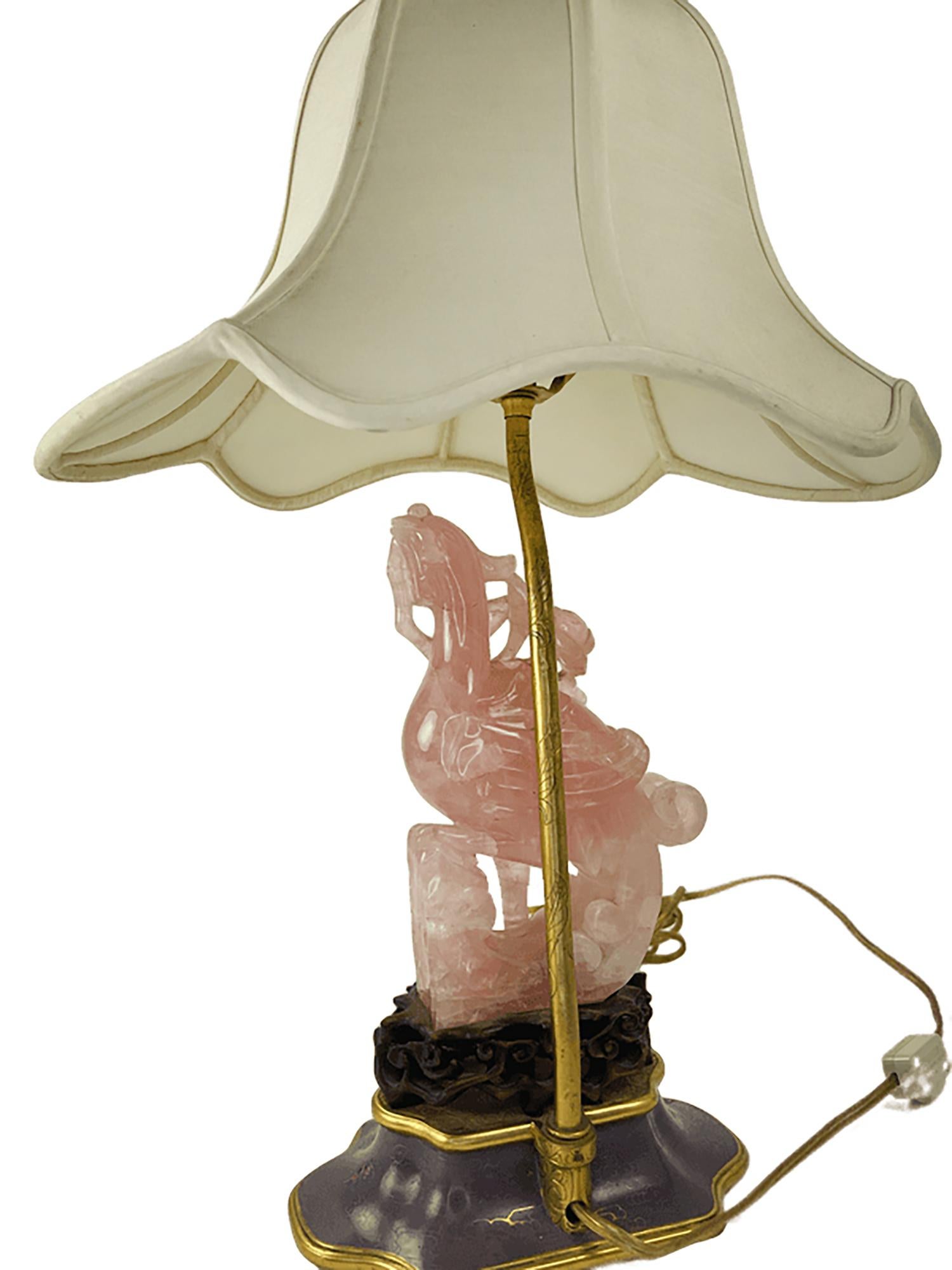 Carved Ornate Pink Quartz Table Lamp
