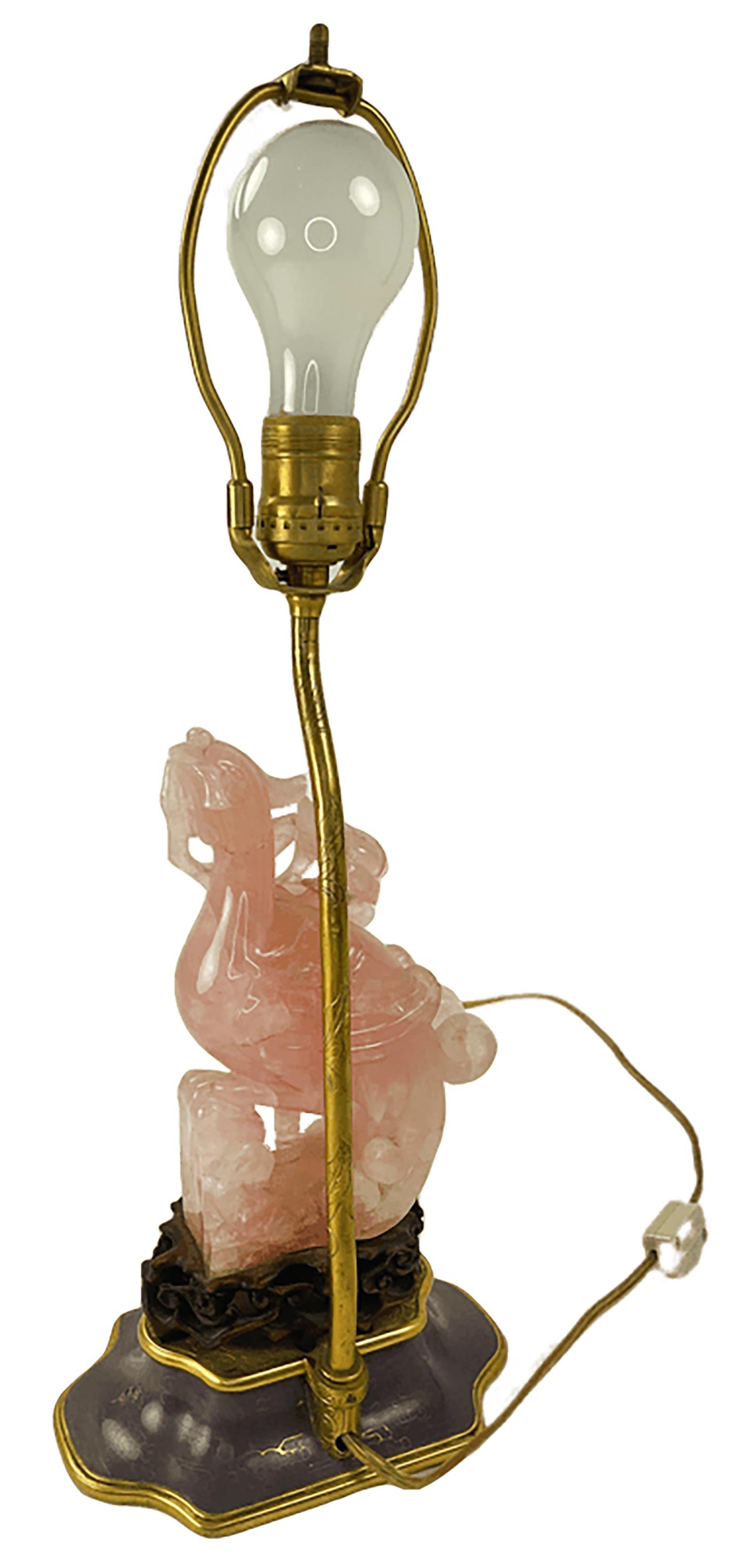 Ornate Pink Quartz Table Lamp In Excellent Condition In Dallas, TX