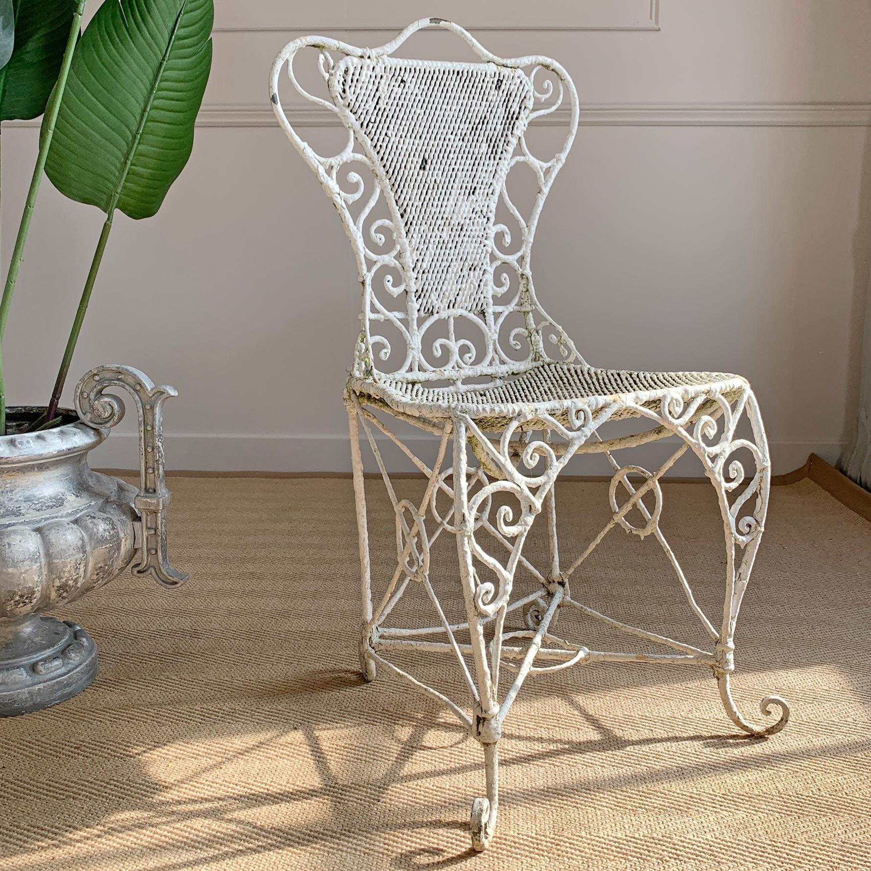 Ornate Regency White Wirework Iron Chair For Sale 2