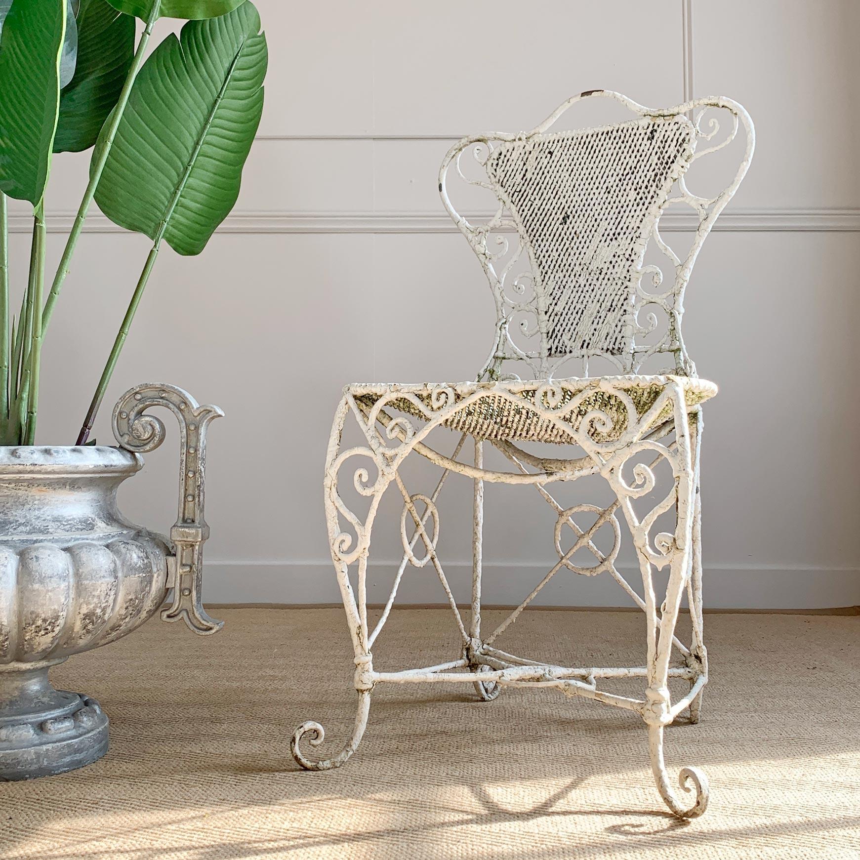 Ornate Regency White Wirework Iron Chair For Sale 3