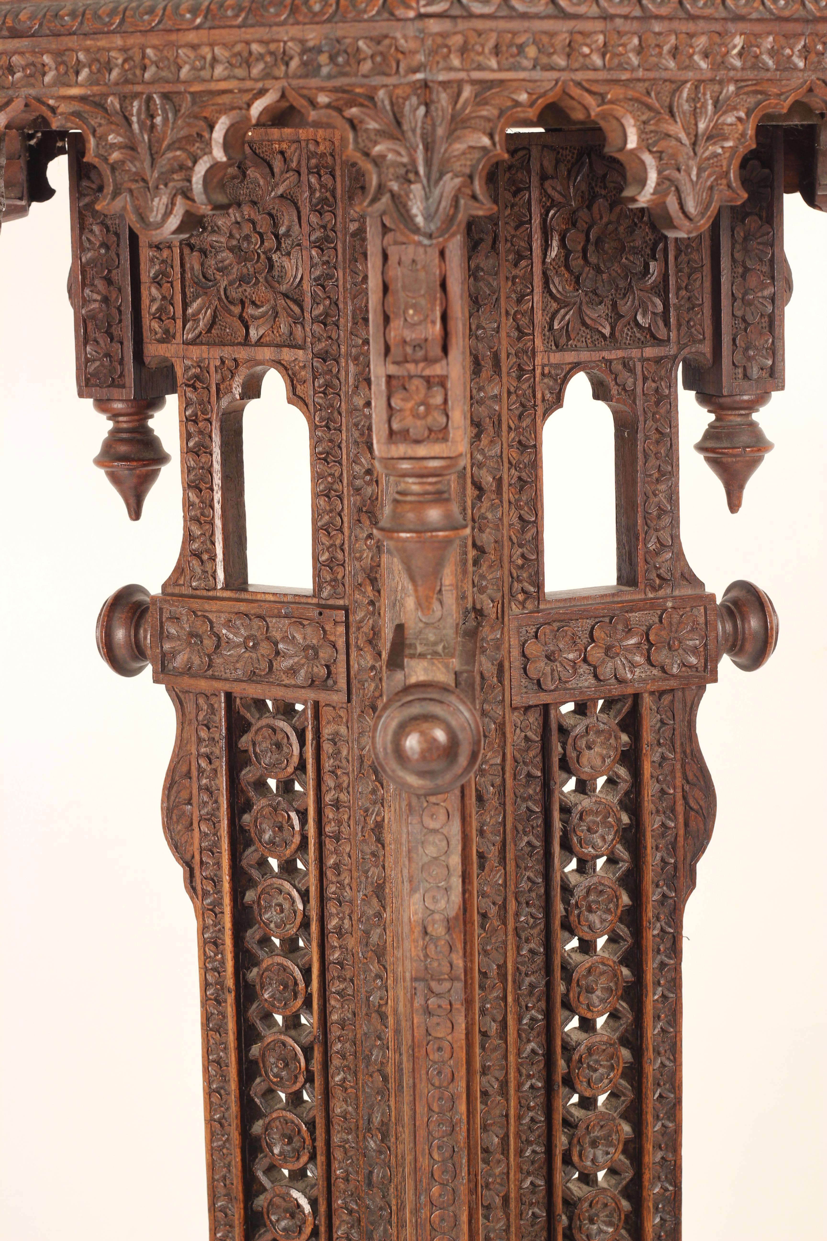 Boho Chic Style Hand Carved Anglo Indian Wooden Torchere with Elephant Details For Sale 8