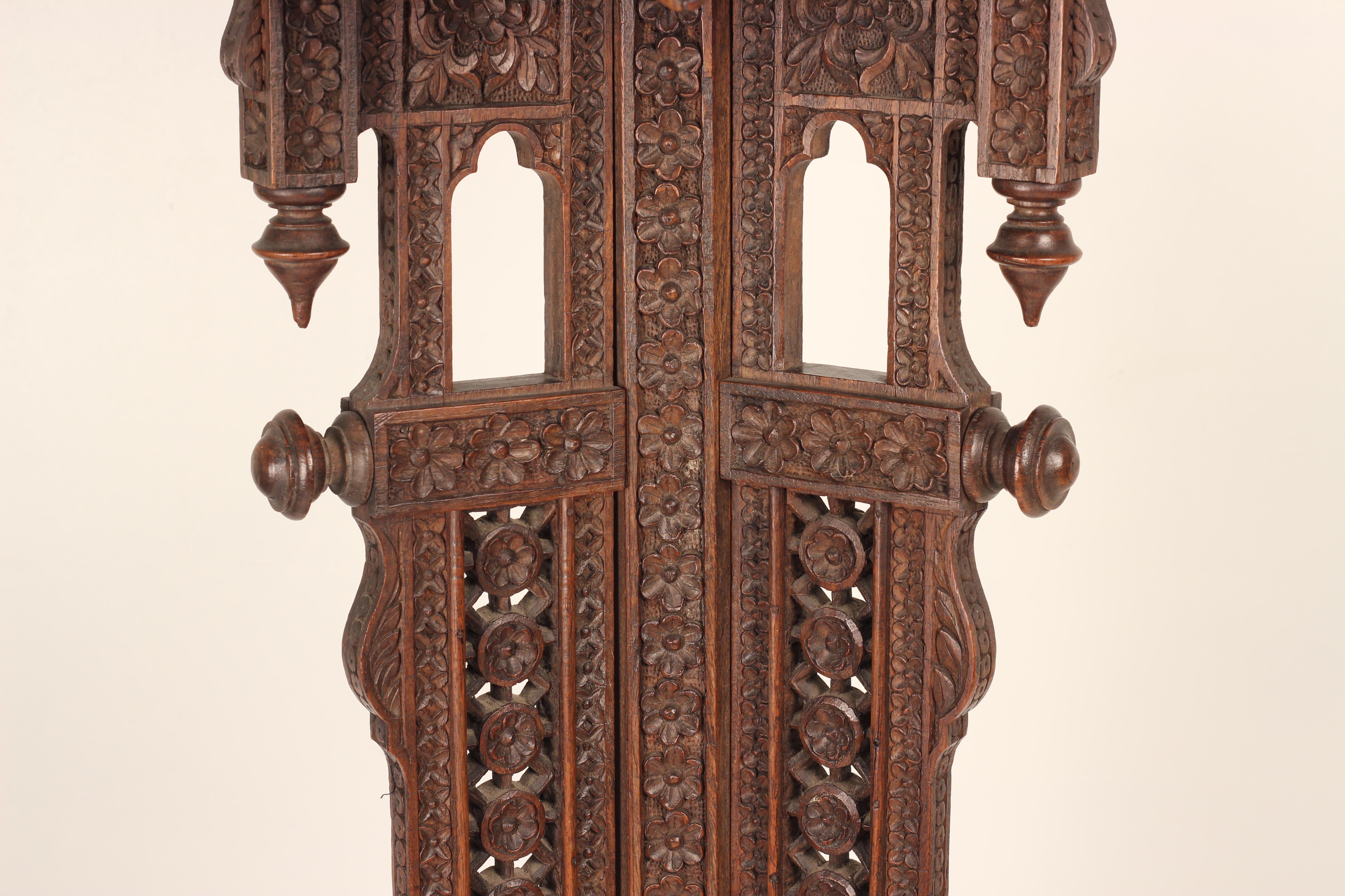 Boho Chic Style Hand Carved Anglo Indian Wooden Torchere with Elephant Details For Sale 3