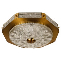 An Orrefors Glass and Brass Flush Mount