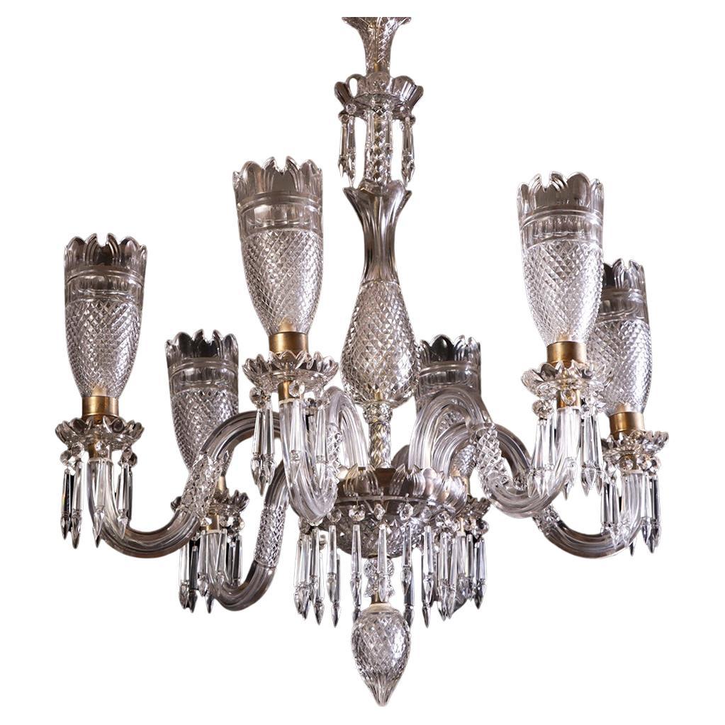 An Osler Style Cut Glass Six-Arm Chandelier, C. 1900. For Sale