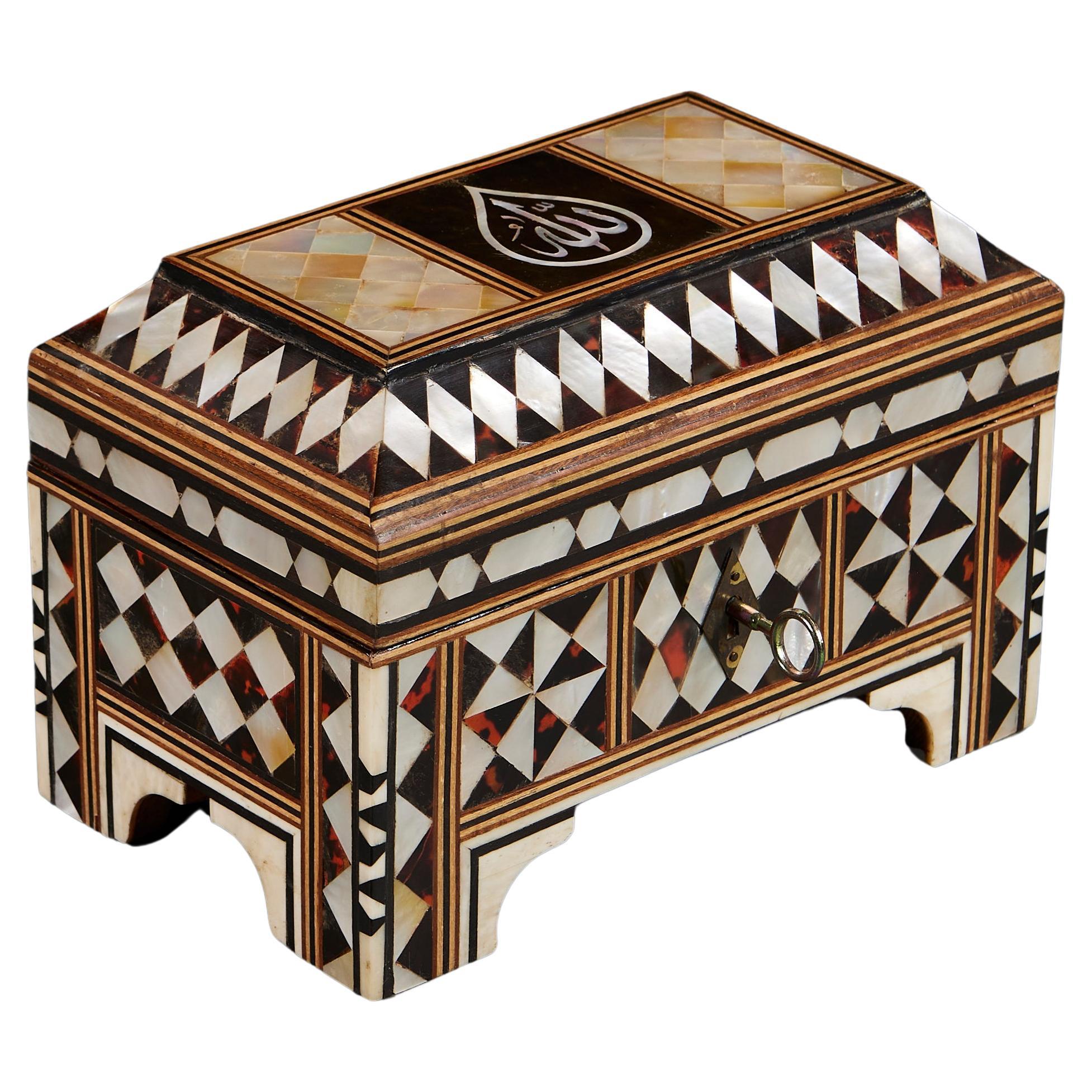 An Ottoman mother of pearl and tortoiseshell casket For Sale