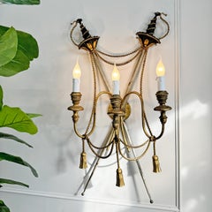 An Outstanding 1950's Italian Cross Sword and Gilt Rope Tassel Wall Light