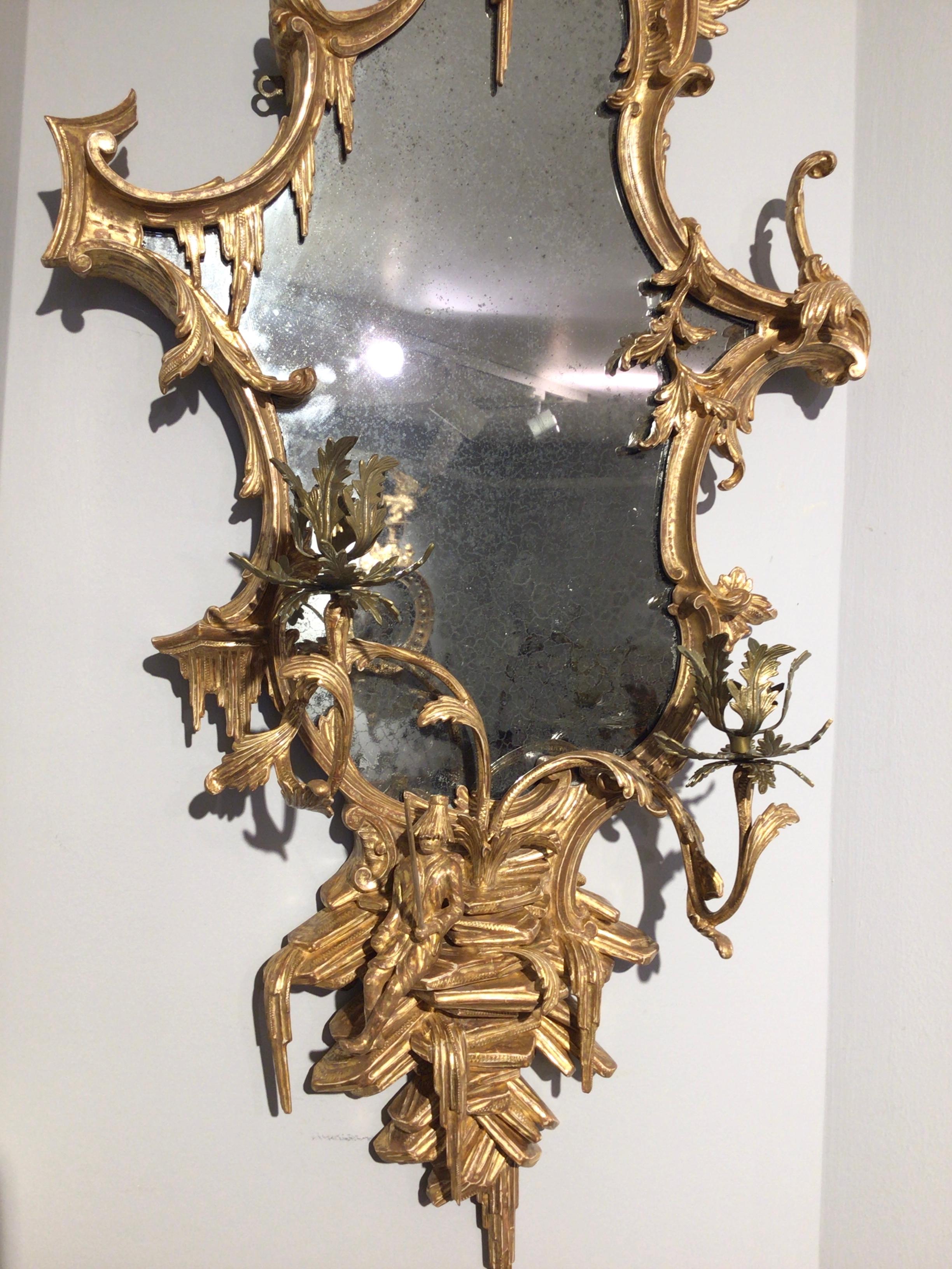 European Outstanding Chinese Chippendale Carved Giltwood Girandole For Sale