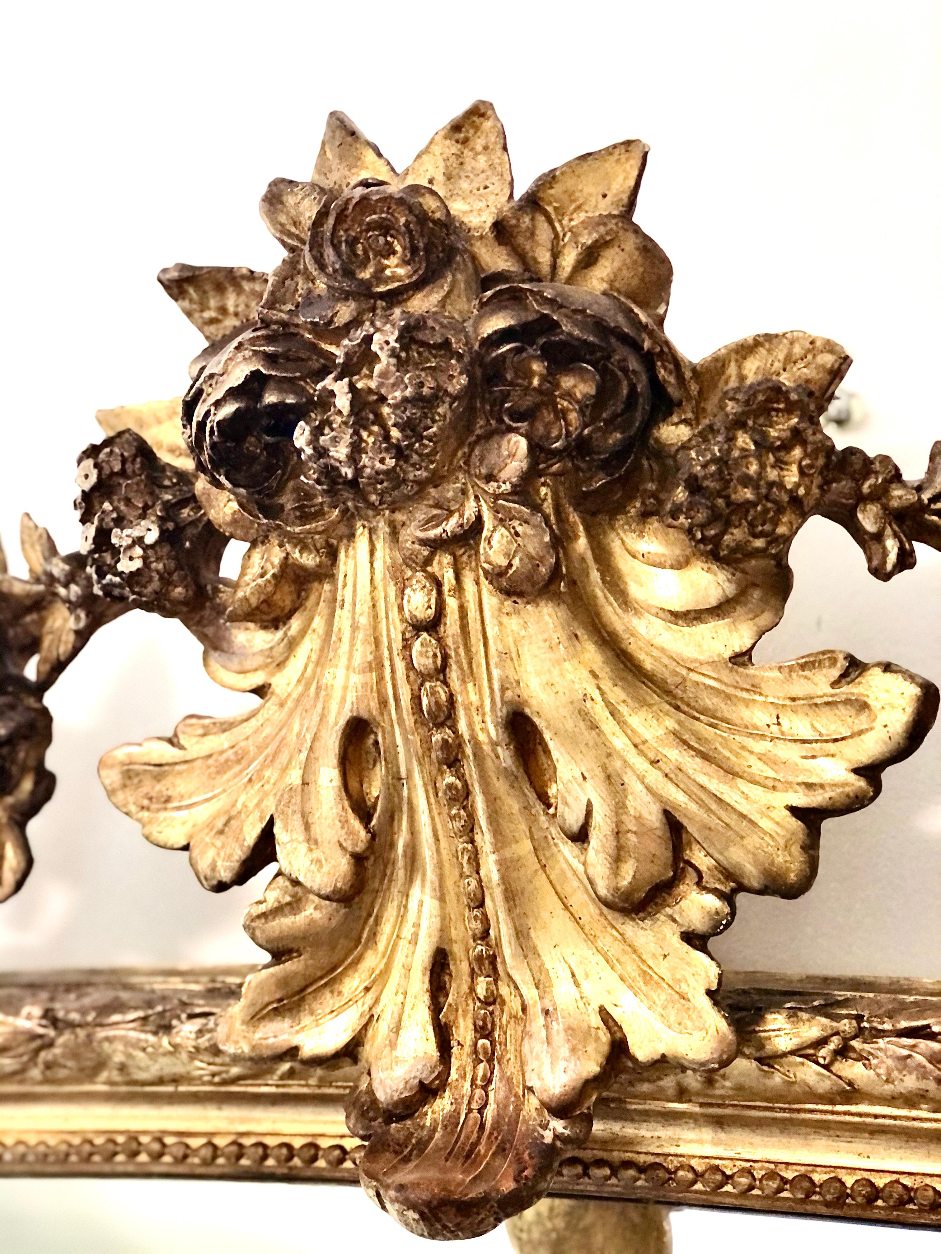 French Louis XVI Style Large Gilded Mirror. France 19th century For Sale
