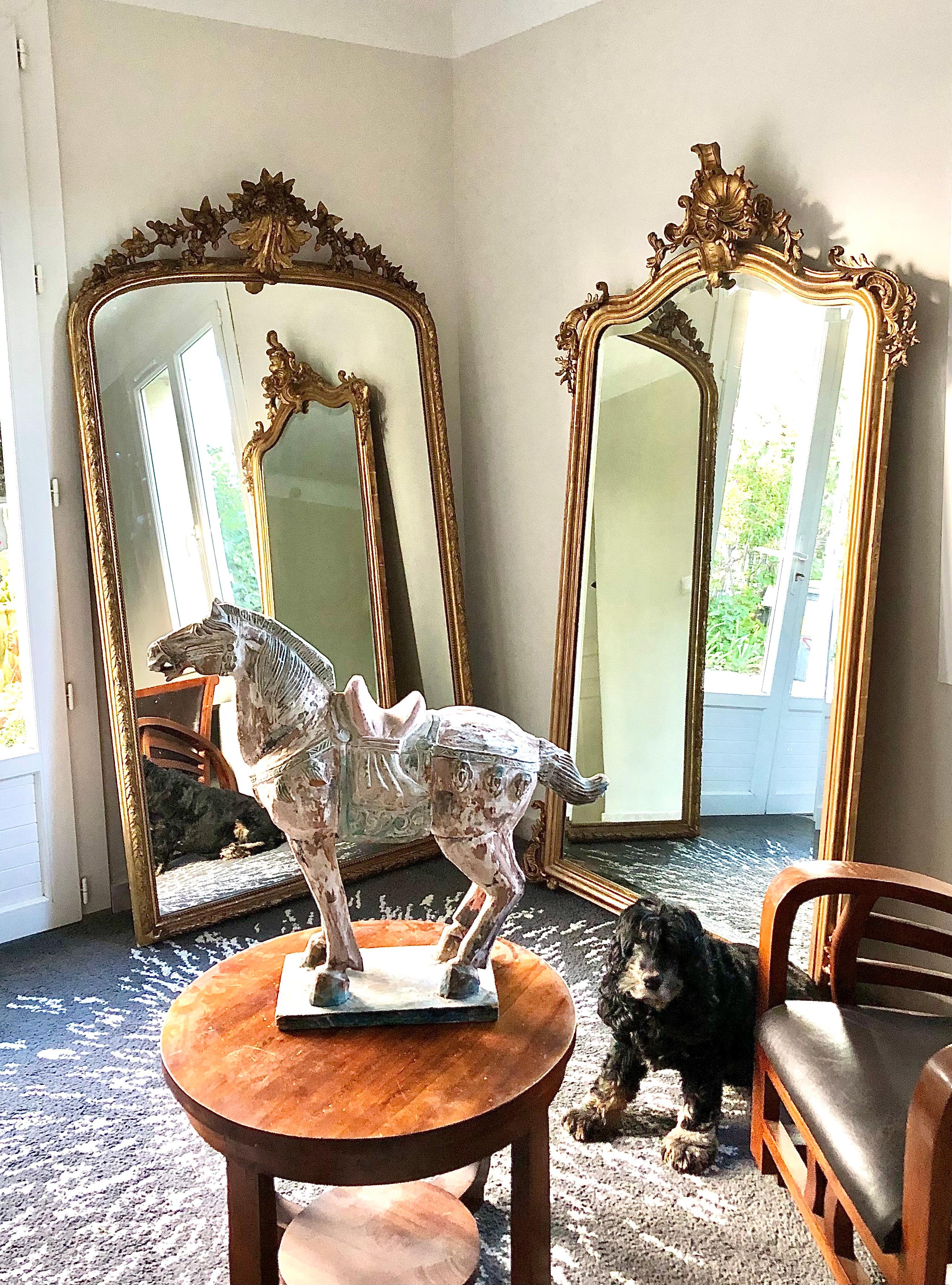 Giltwood 19th Century Grand Louis XVI Style Gilt Mirror For Sale