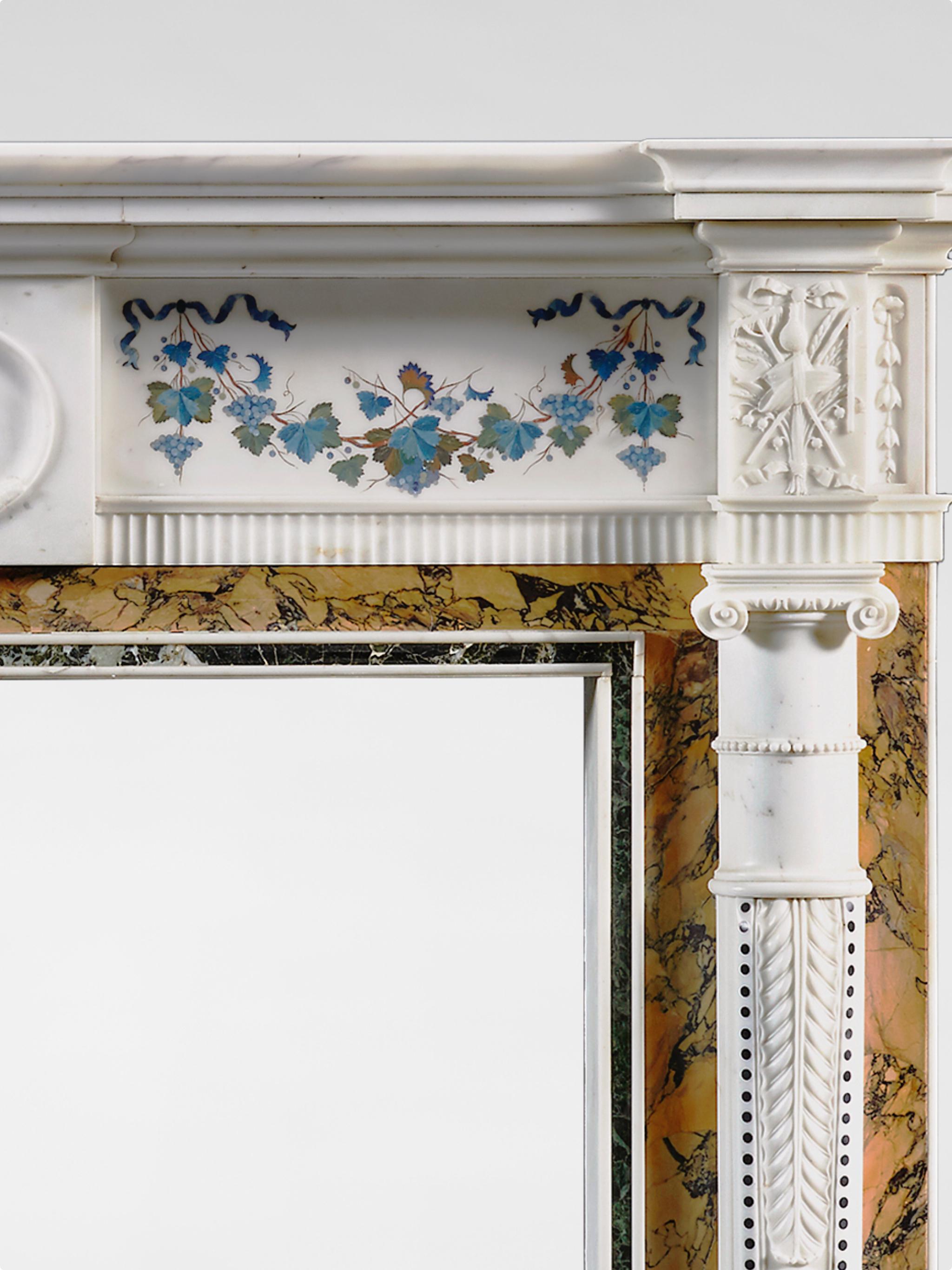 An Outstanding Irish Neoclassical Chimneypiece Featuring Fine Scagliola Inlay In Good Condition For Sale In London, GB