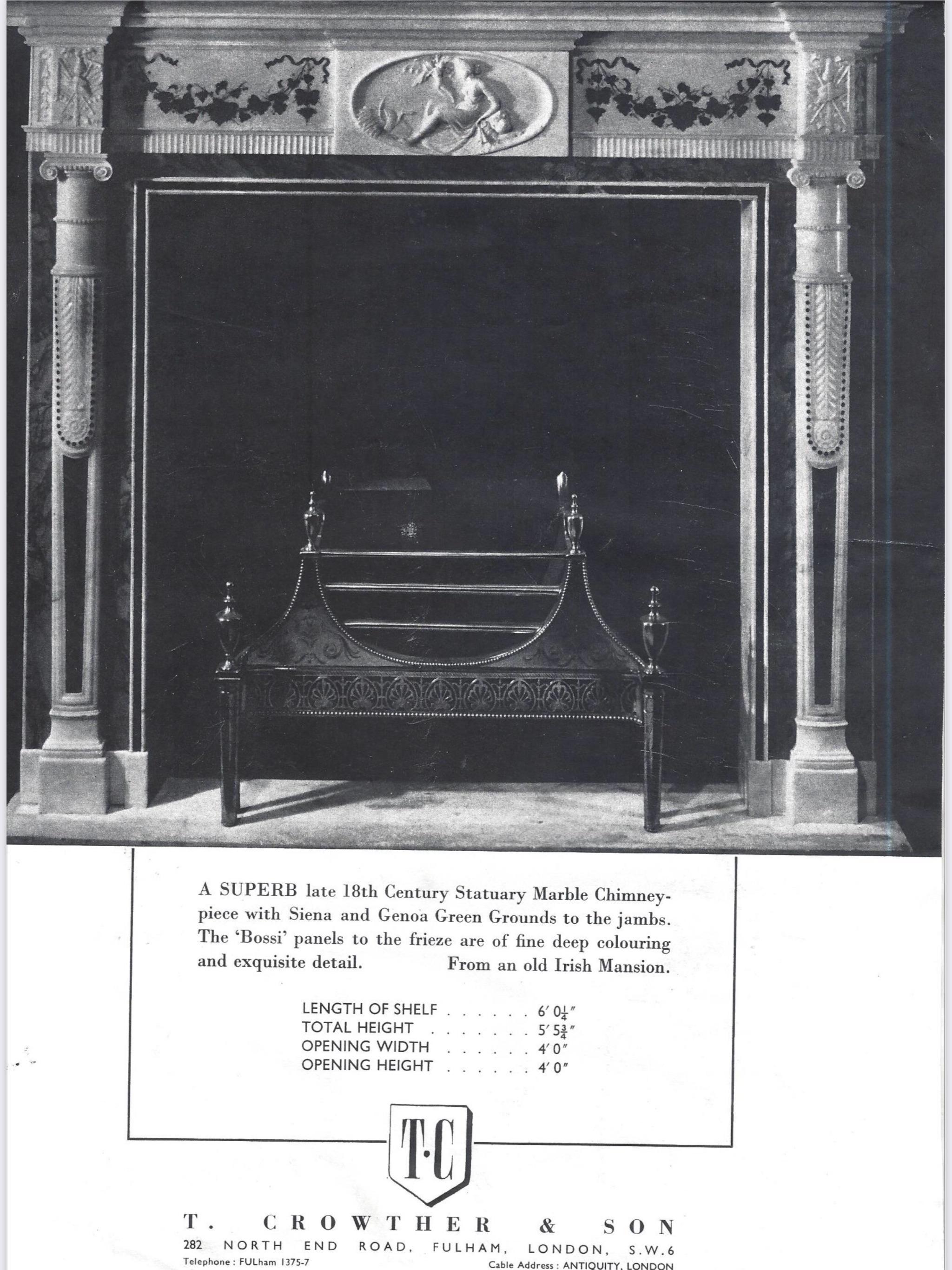 An Outstanding Irish Neoclassical Chimneypiece Featuring Fine Scagliola Inlay For Sale 1