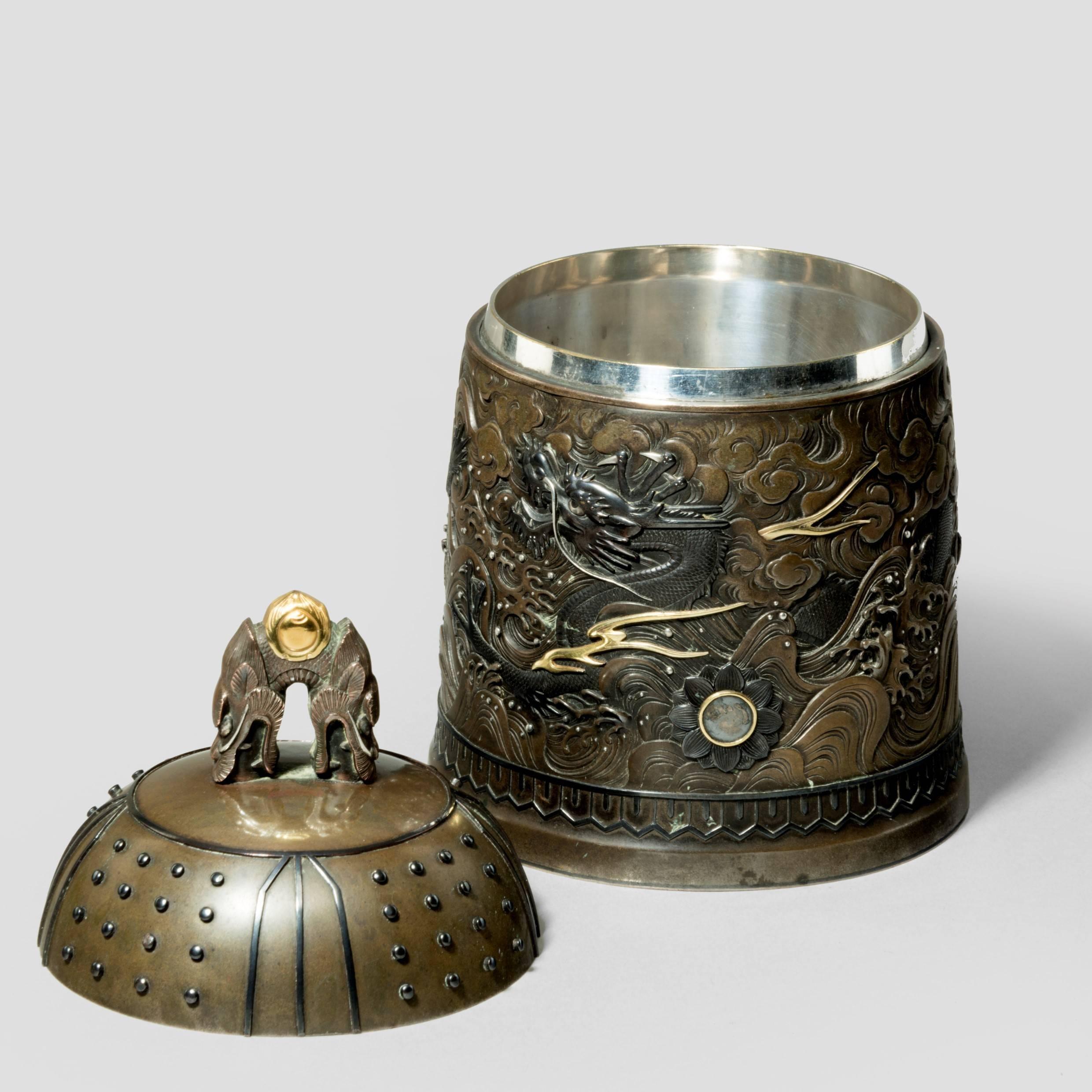 Japanese Outstanding Meiji Period Mixed Metal Bell Casket by the Nogowa Foundary For Sale