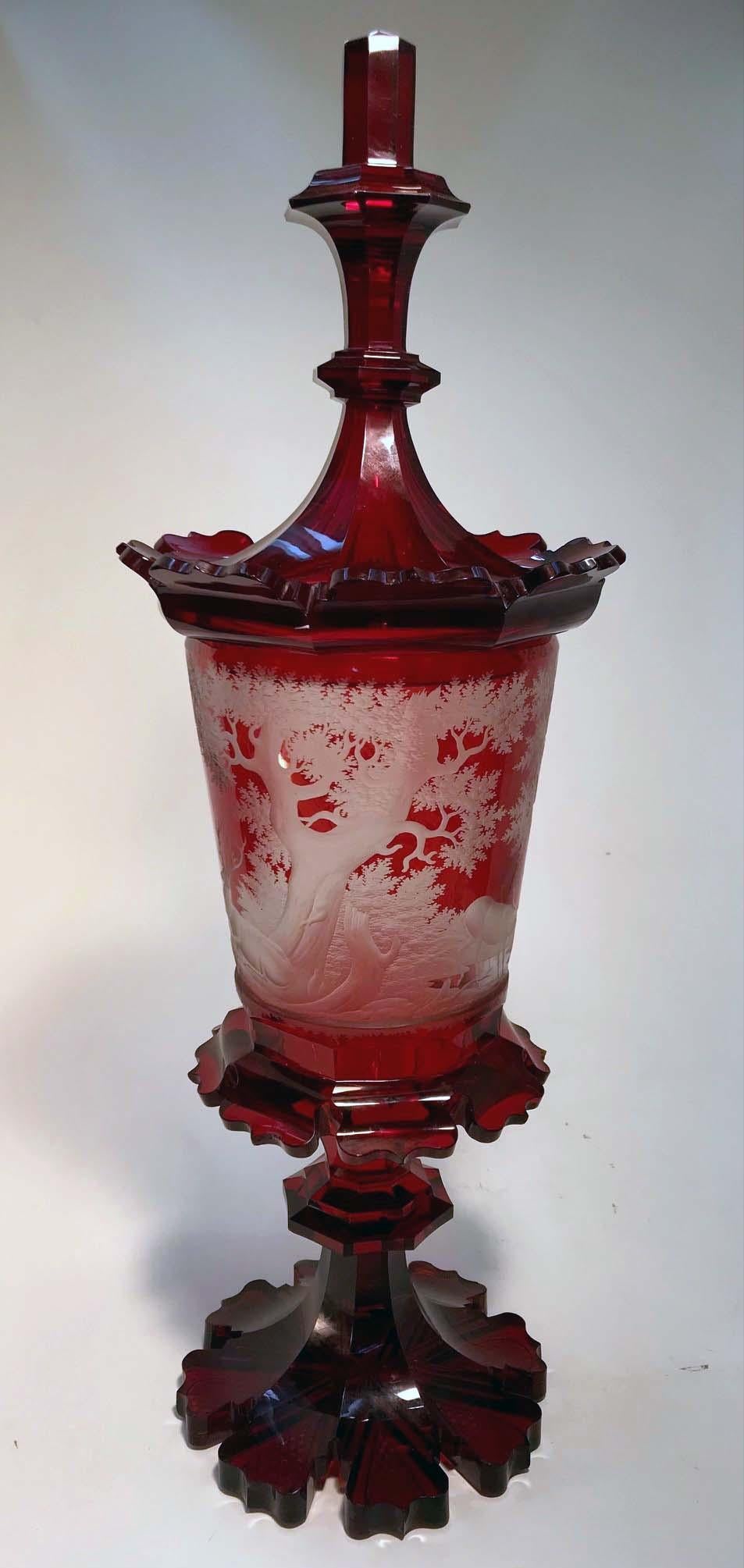 Engraved An Outstanding Ruby-Flashed Bohemian Pokal