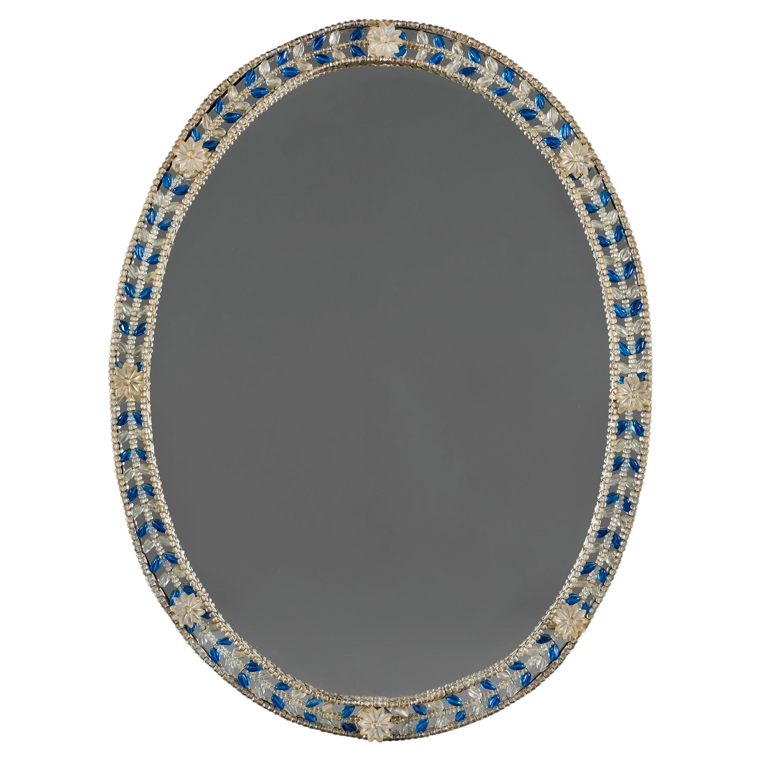 Miroir ovale à perles en verre de Murano du 20e siècle en vente