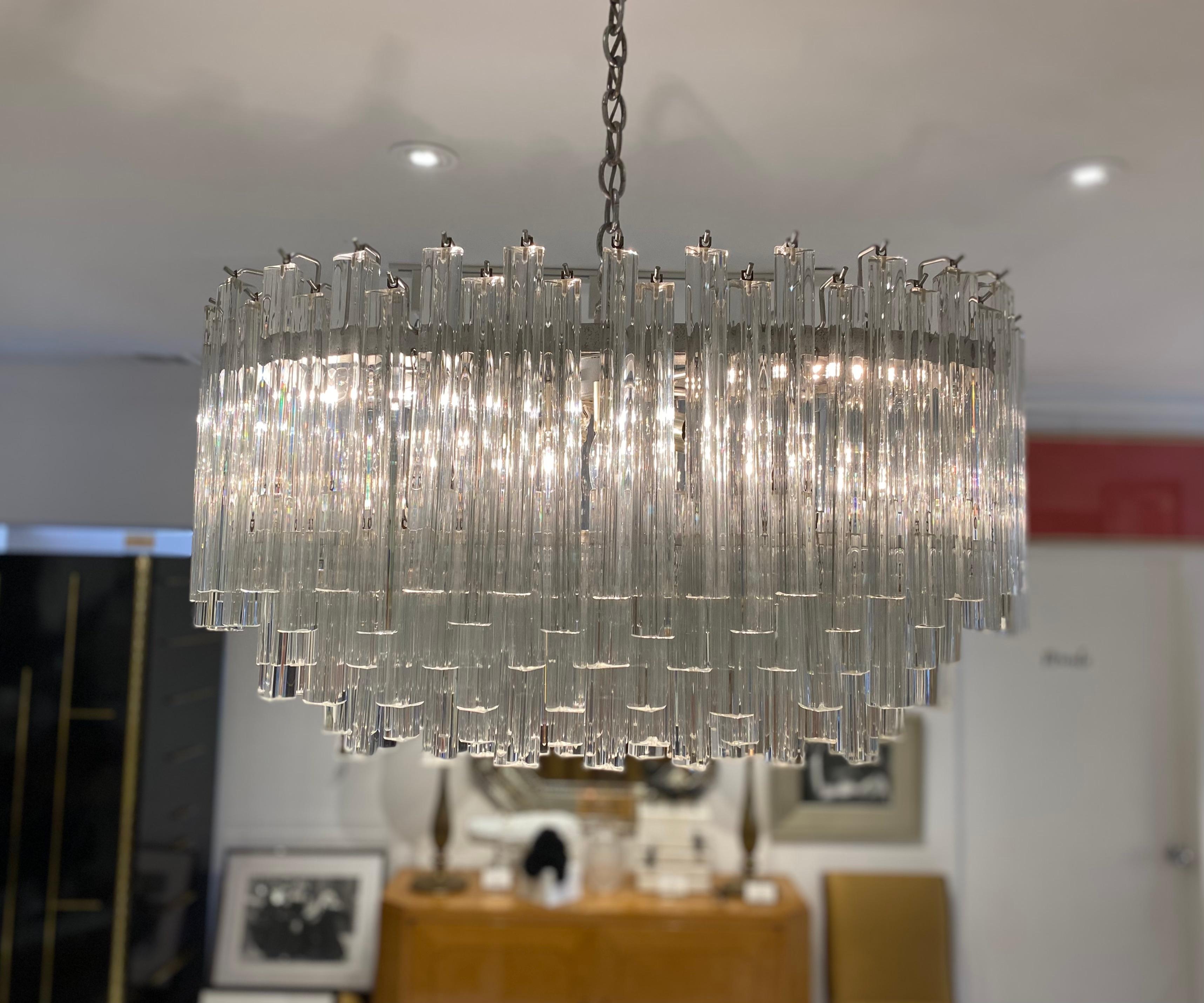 An Oval 3 Tiered Chandelier Attributed to Venini In Good Condition In Palm Desert, CA