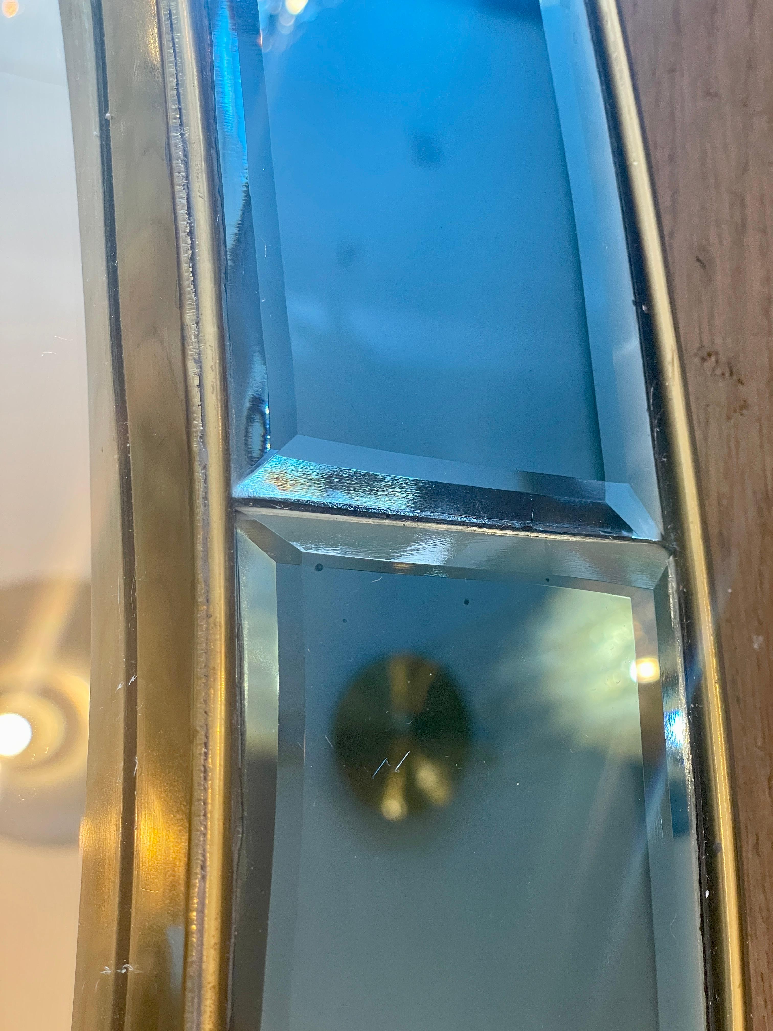 European Oval Blue Panelled Brass Framed Mirror For Sale