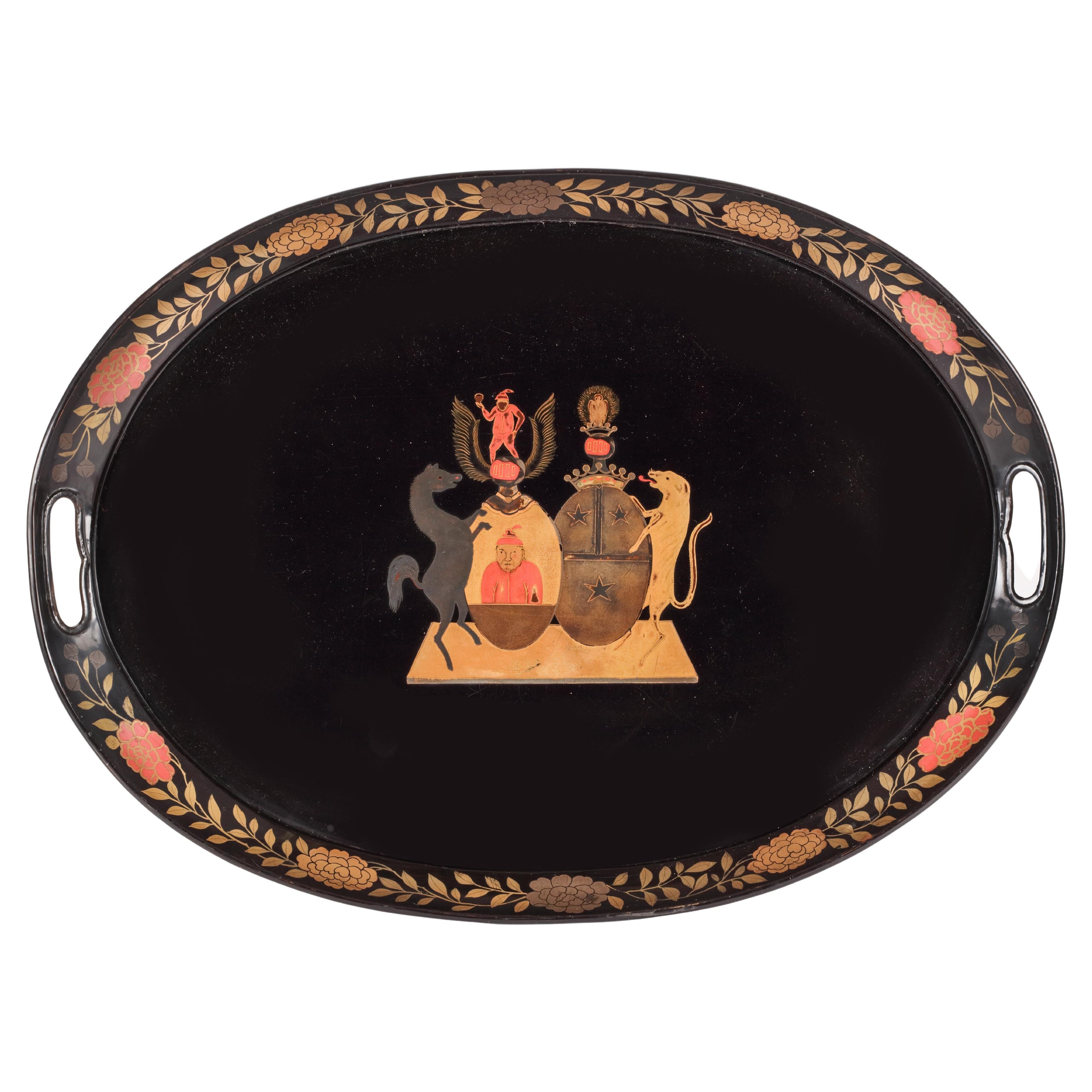 An oval Japanese export lacquer tray