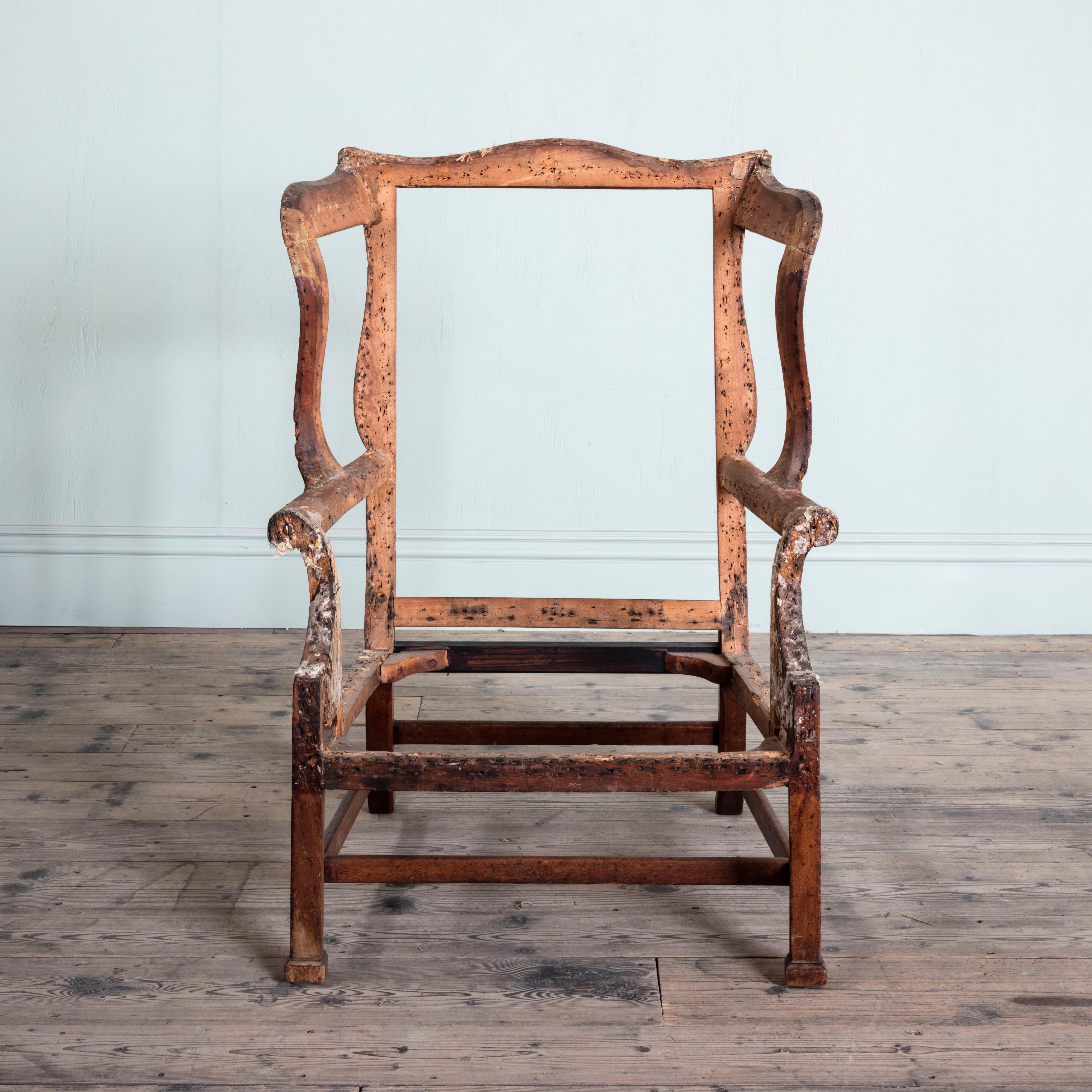 Hand-Carved Overscale George II Mahogany Wingback Chair