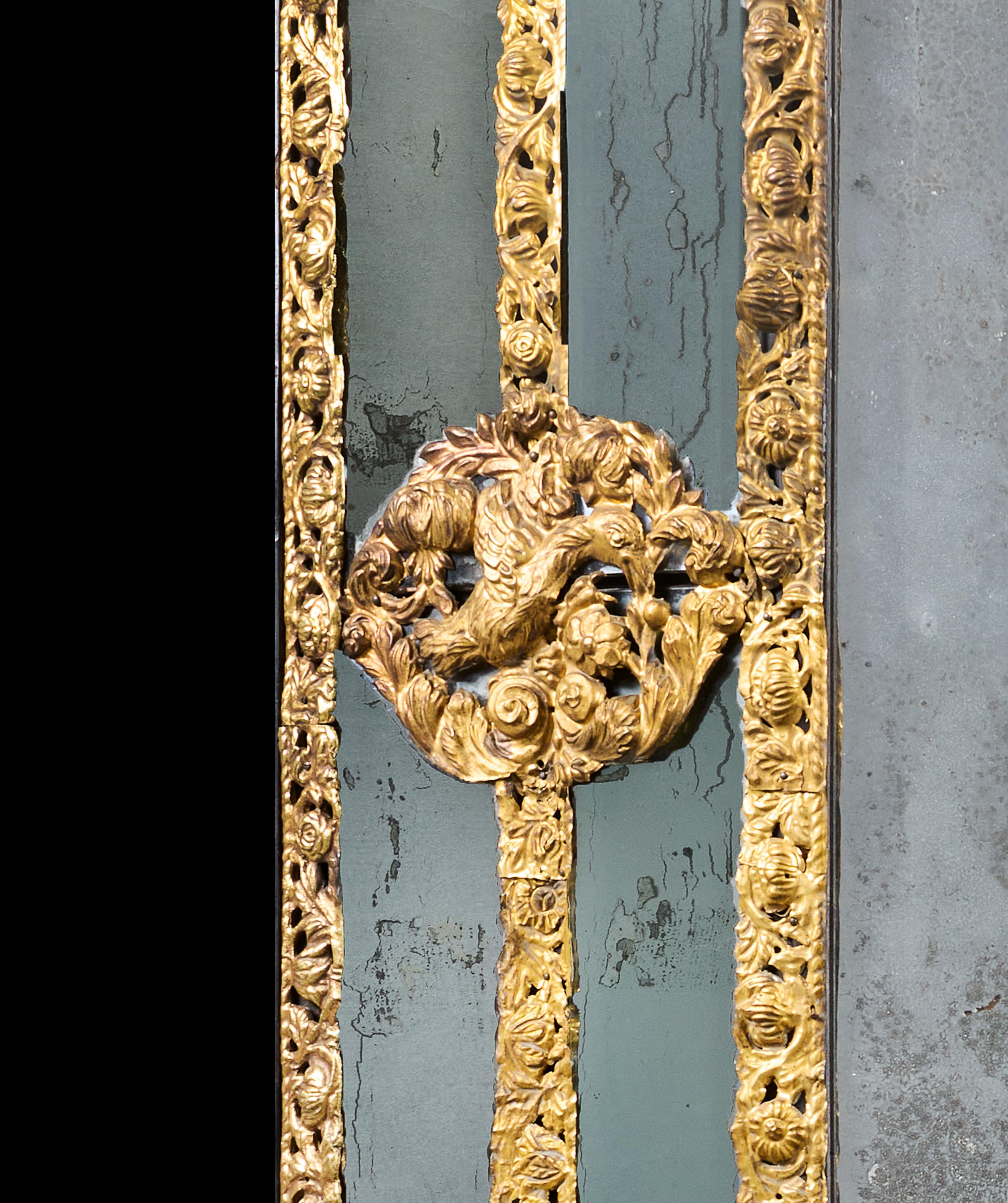 French An Overscale Mid-19th Century Brass Repousse Mirror For Sale