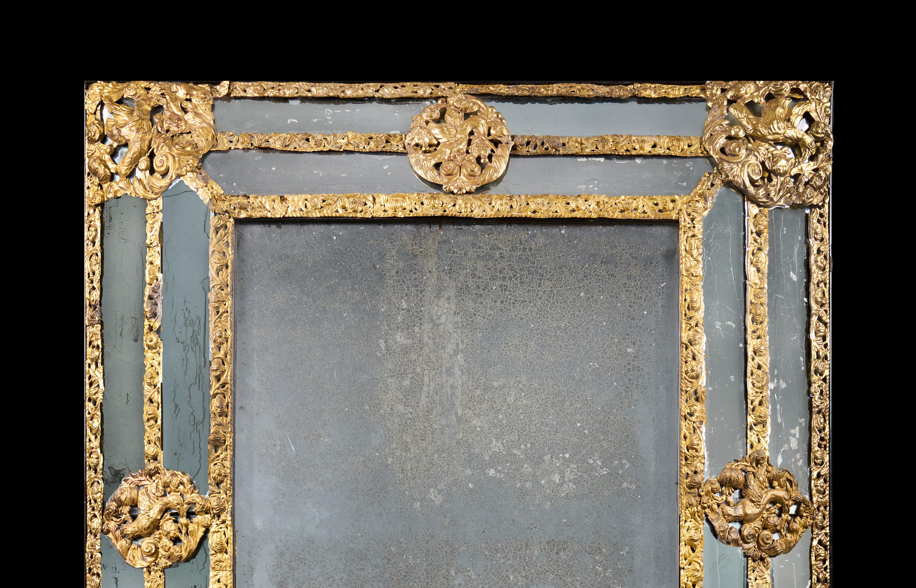 An Overscale Mid-19th Century Brass Repousse Mirror In Good Condition For Sale In London, GB