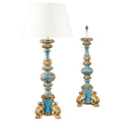 Overscale Pair of Painted Italian Candlestick Lamps