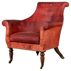 Vintage An overscale William IV style red library armchair 