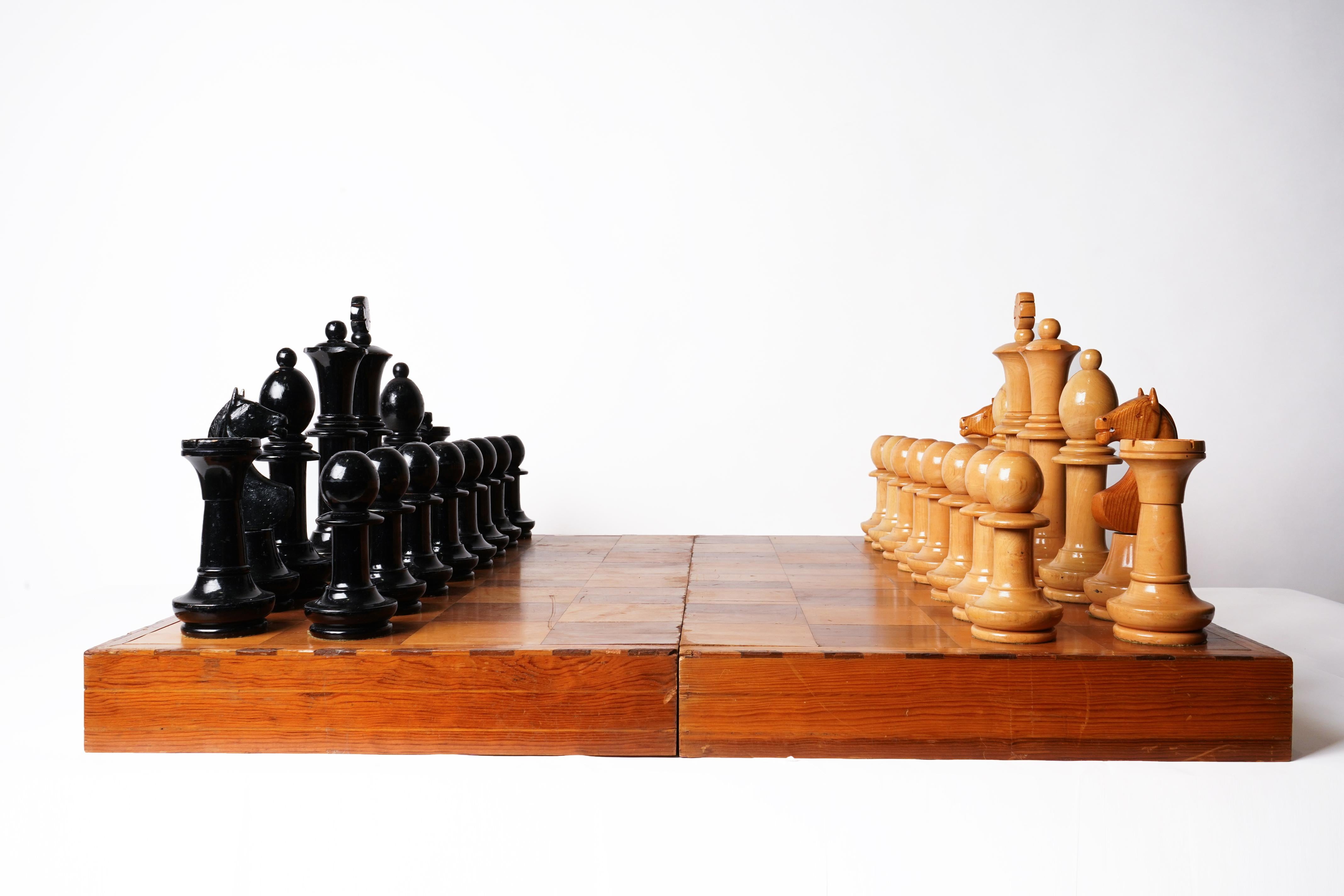 French Oversize Chess Set in Lacquered Wood