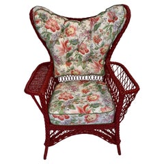 Oversized Bar Harbor Style Wicker Wing Chair with Magazine Pocket