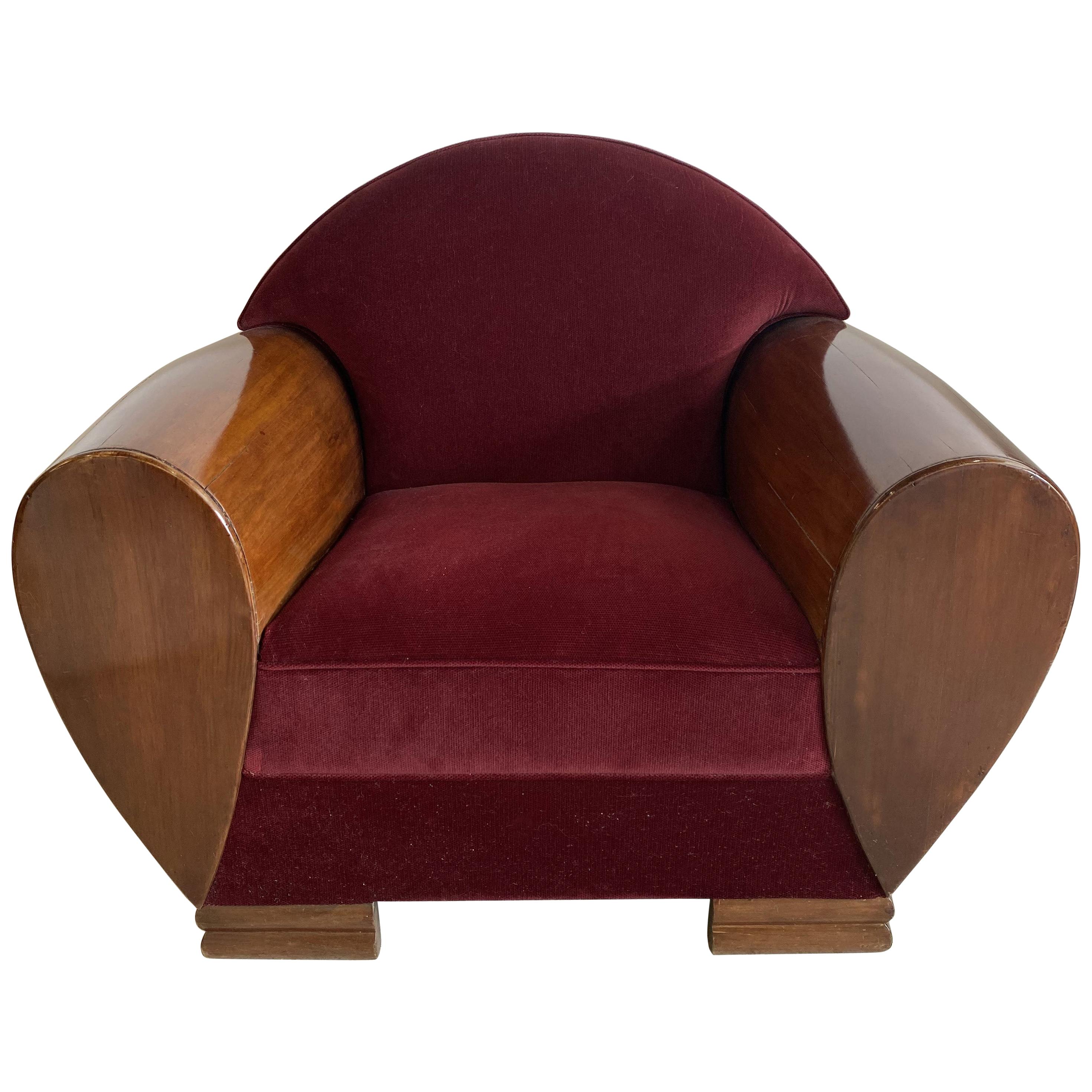 Oversized French Mahogany Art Deco Club Chair