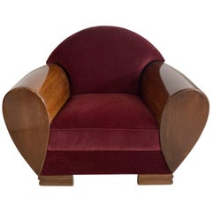 Oversized French Mahogany Art Deco Club Chair