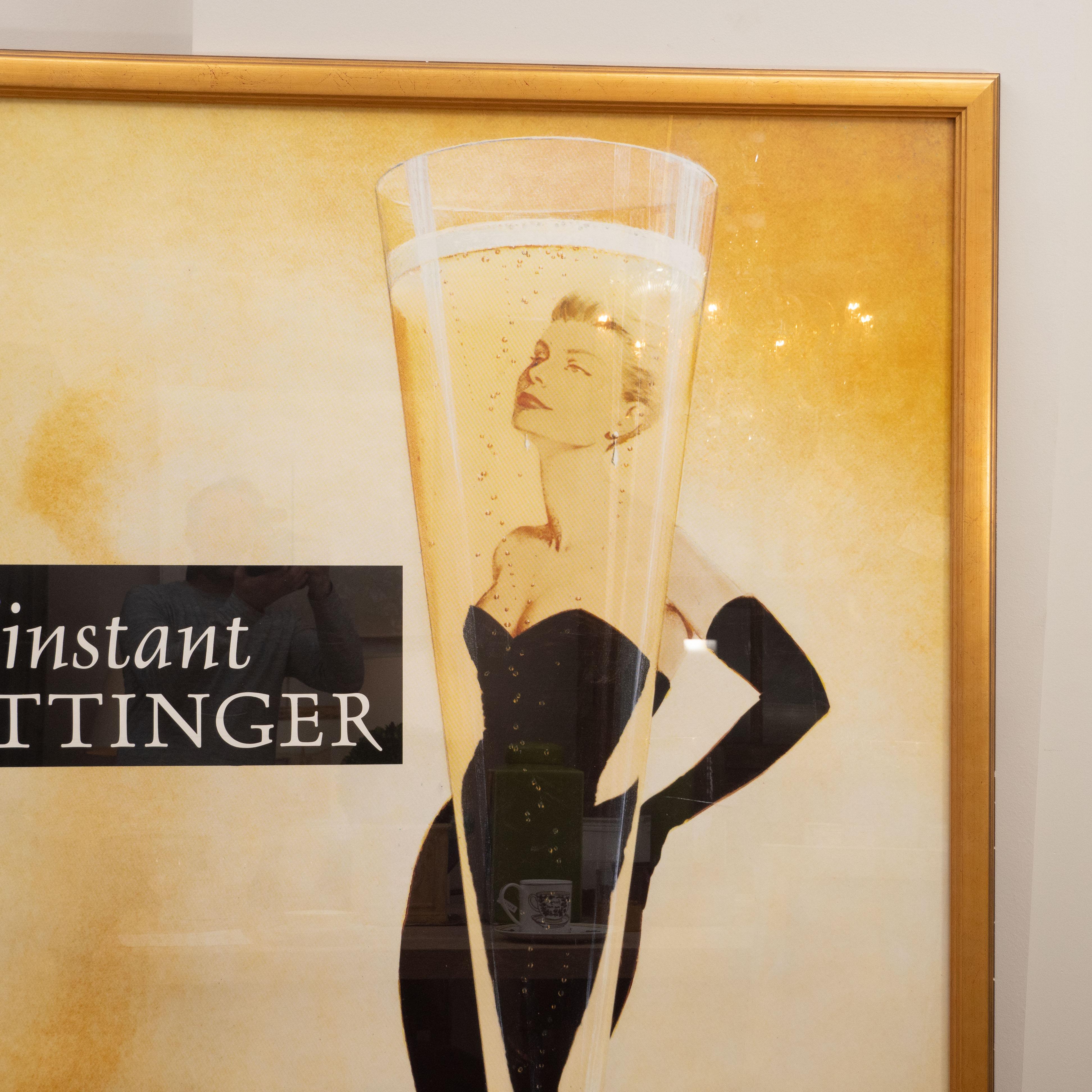 A fabulous oversized French poster advertising Tattinger Champange. Printed in France, this advertisement was produced between 1988 and 1992. Framed in a giltwood frame, the poster spotlights a very glamorous lady (thought to be the iconic Grace