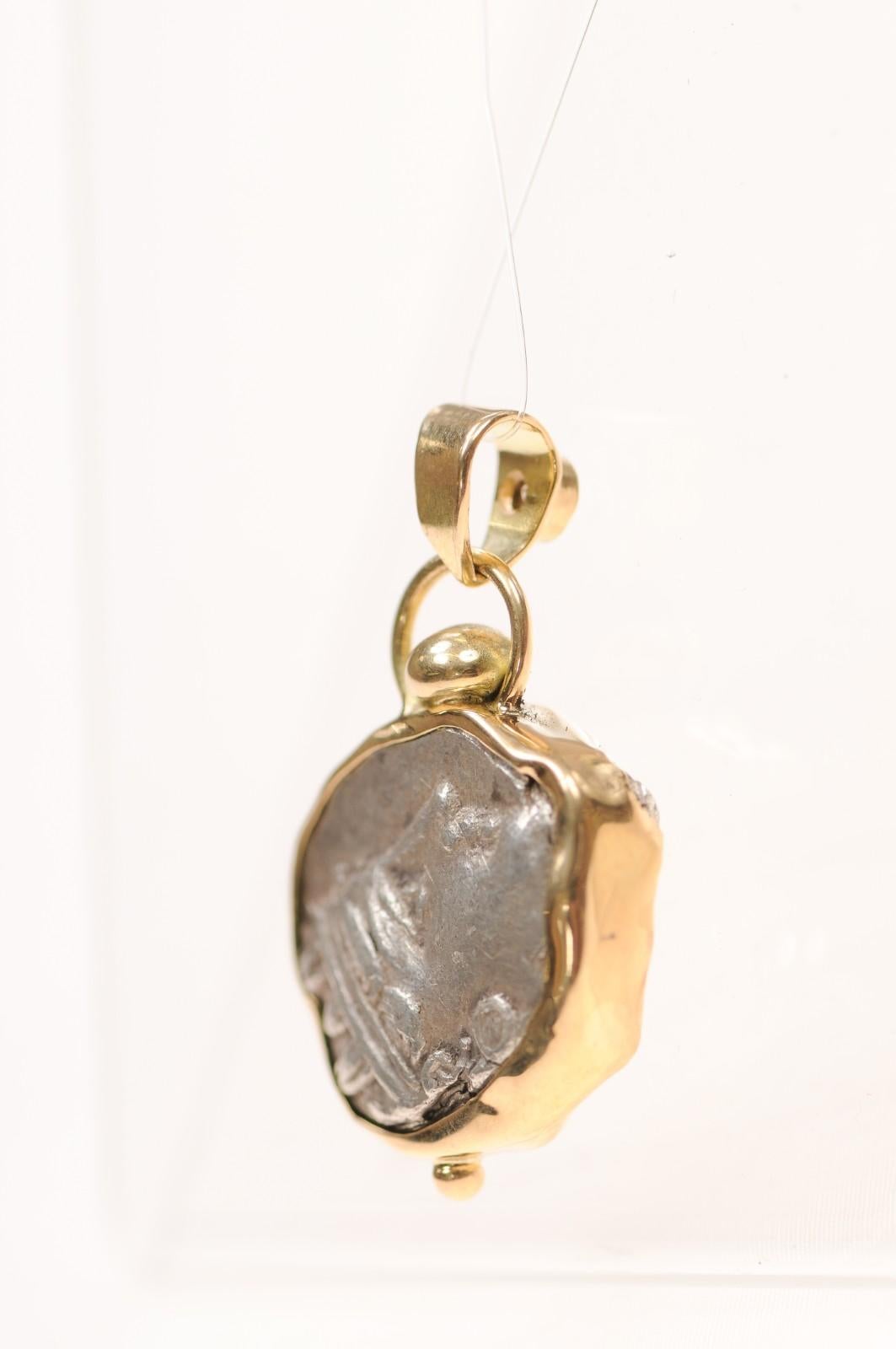 An Owl [coin] Pendant with Round Diamond in 18 karat gold For Sale 5