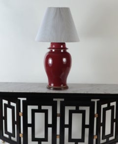 Oxblood Vase Table Lamp on Wooden Base, circa 1970s