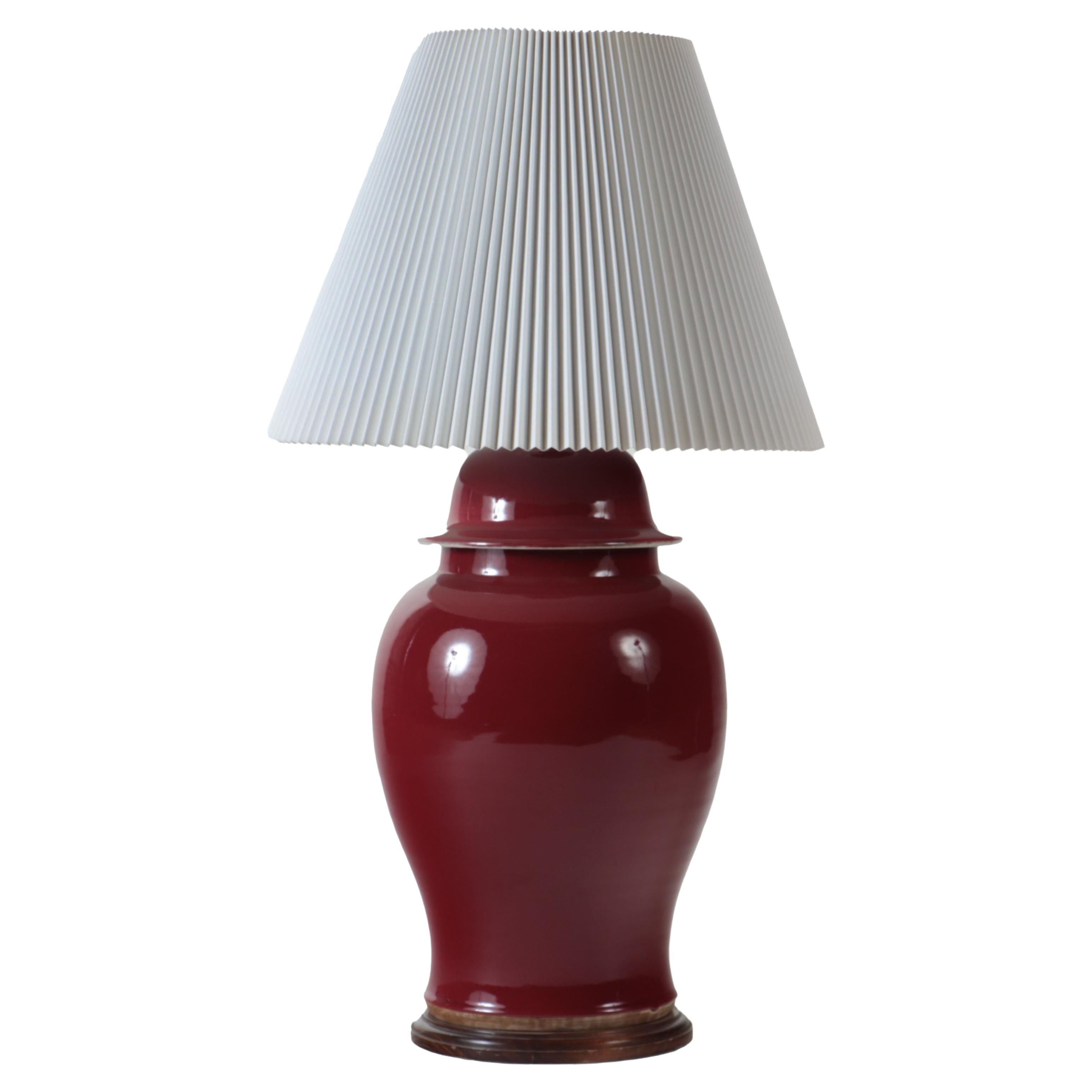 Oxblood Vase Table Lamp on Wooden Base, circa 1970s