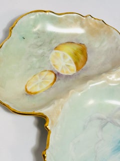An Oyster or Seafood Plate, Antique Limoges Circa 1900. Hand Painted Signed