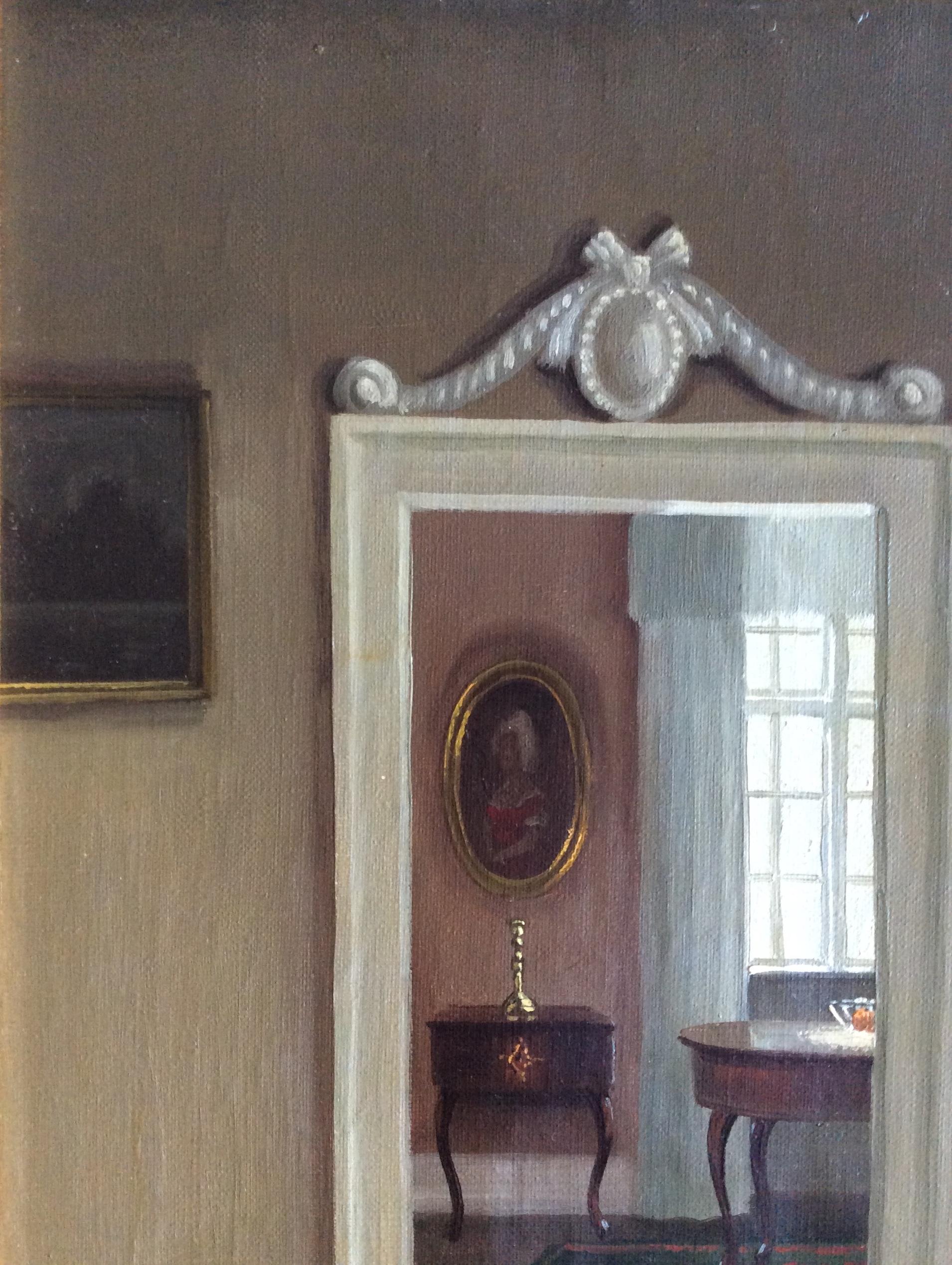Hand-Painted Painting Interior from Livingroom Signed C.Birkso For Sale
